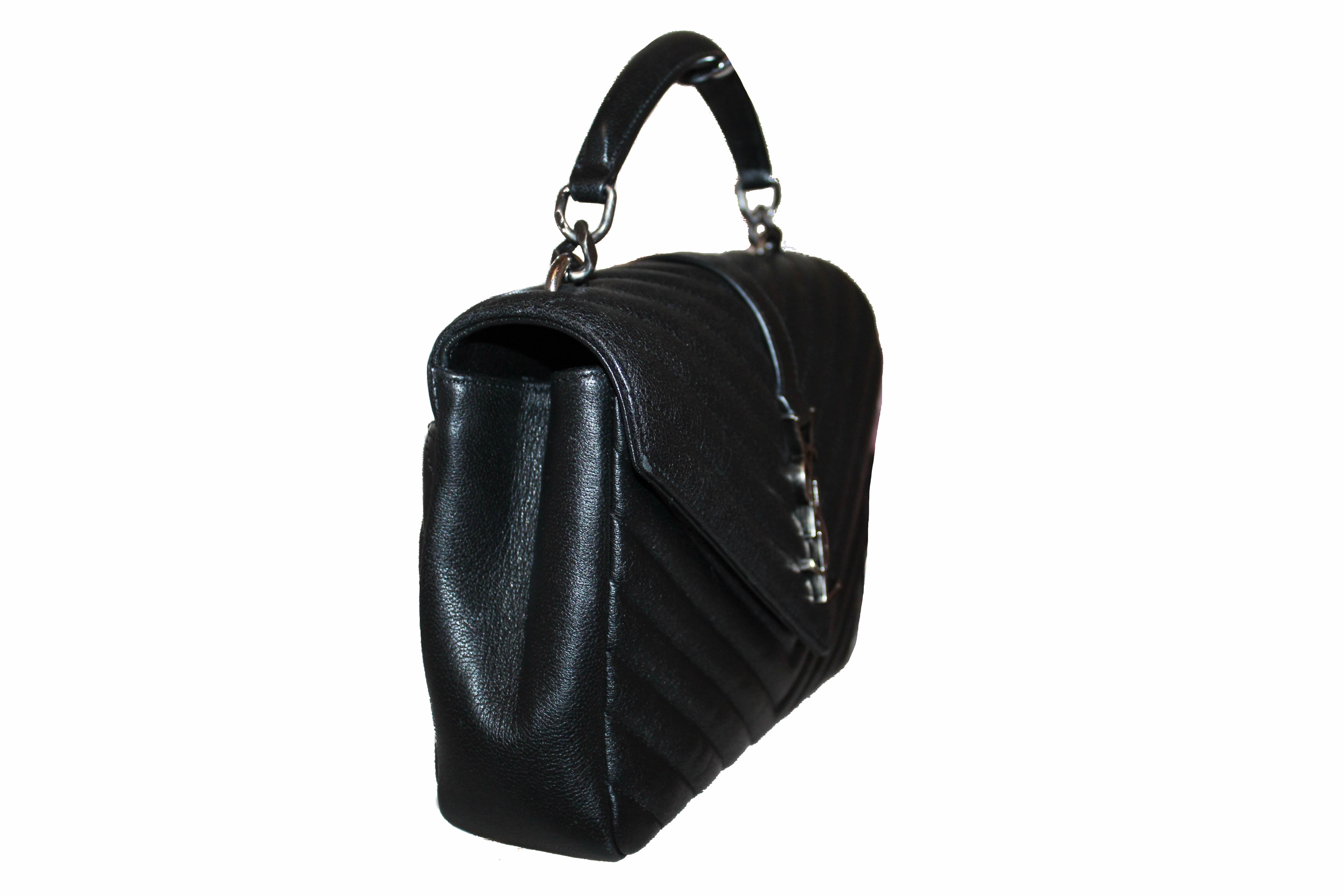 Authentic Yves Saint Laurent YSL Black Matelasse Leather Medium Collage Bag