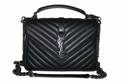 Authentic Yves Saint Laurent YSL Black Matelasse Leather Medium Collage Bag