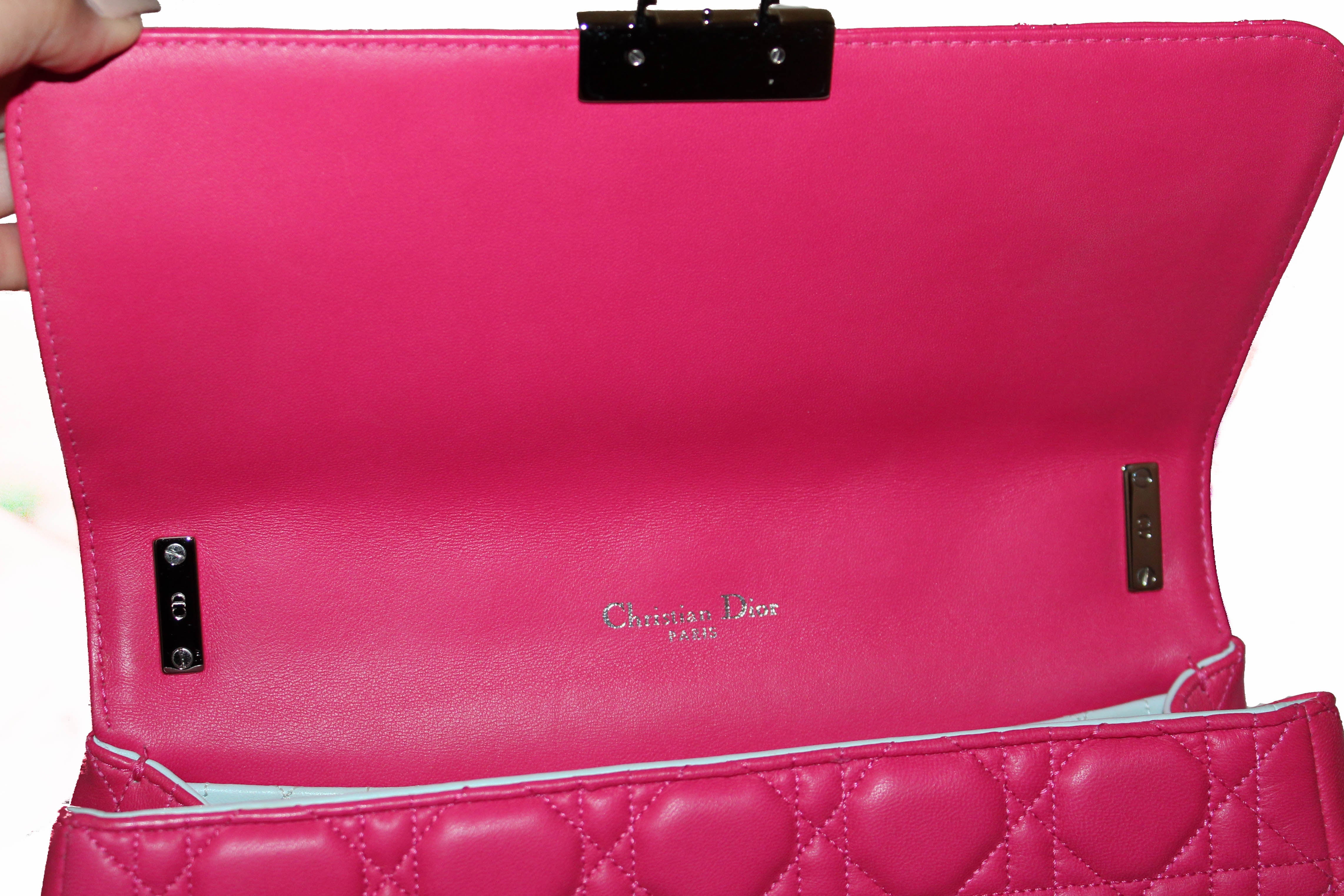 Authentic Christian Dior Fuchsia Lambskin Cannage Large Miss Dior Flap Shoulder Bag