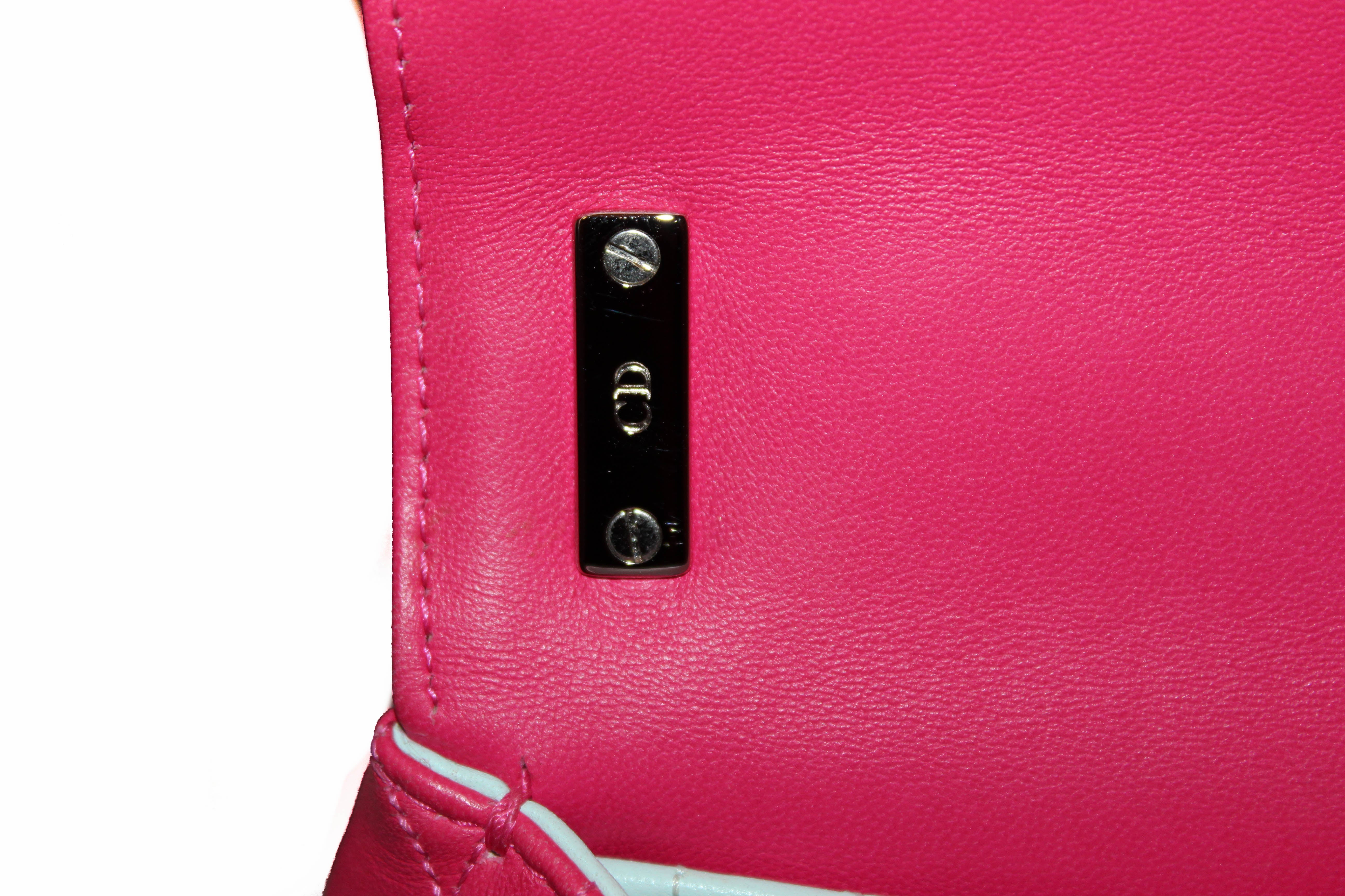 Authentic Christian Dior Fuchsia Lambskin Cannage Large Miss Dior Flap Shoulder Bag