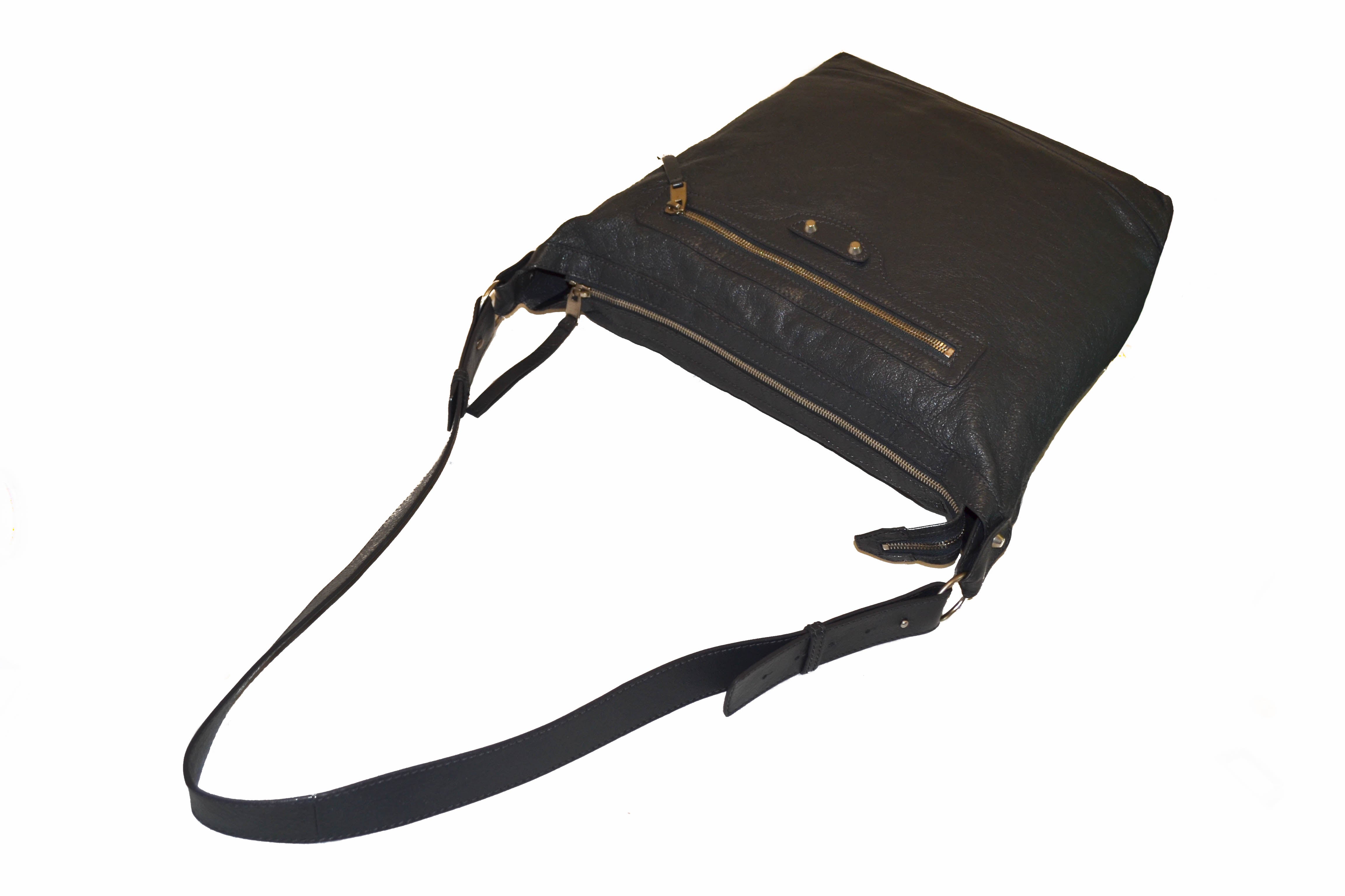 Authentic Balenciaga Grey Lambskin Leather Arena Messenger Bag
