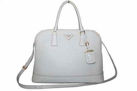 Authentic Prada White Saffiano Lux Leather Double Handle Large Tote Bag