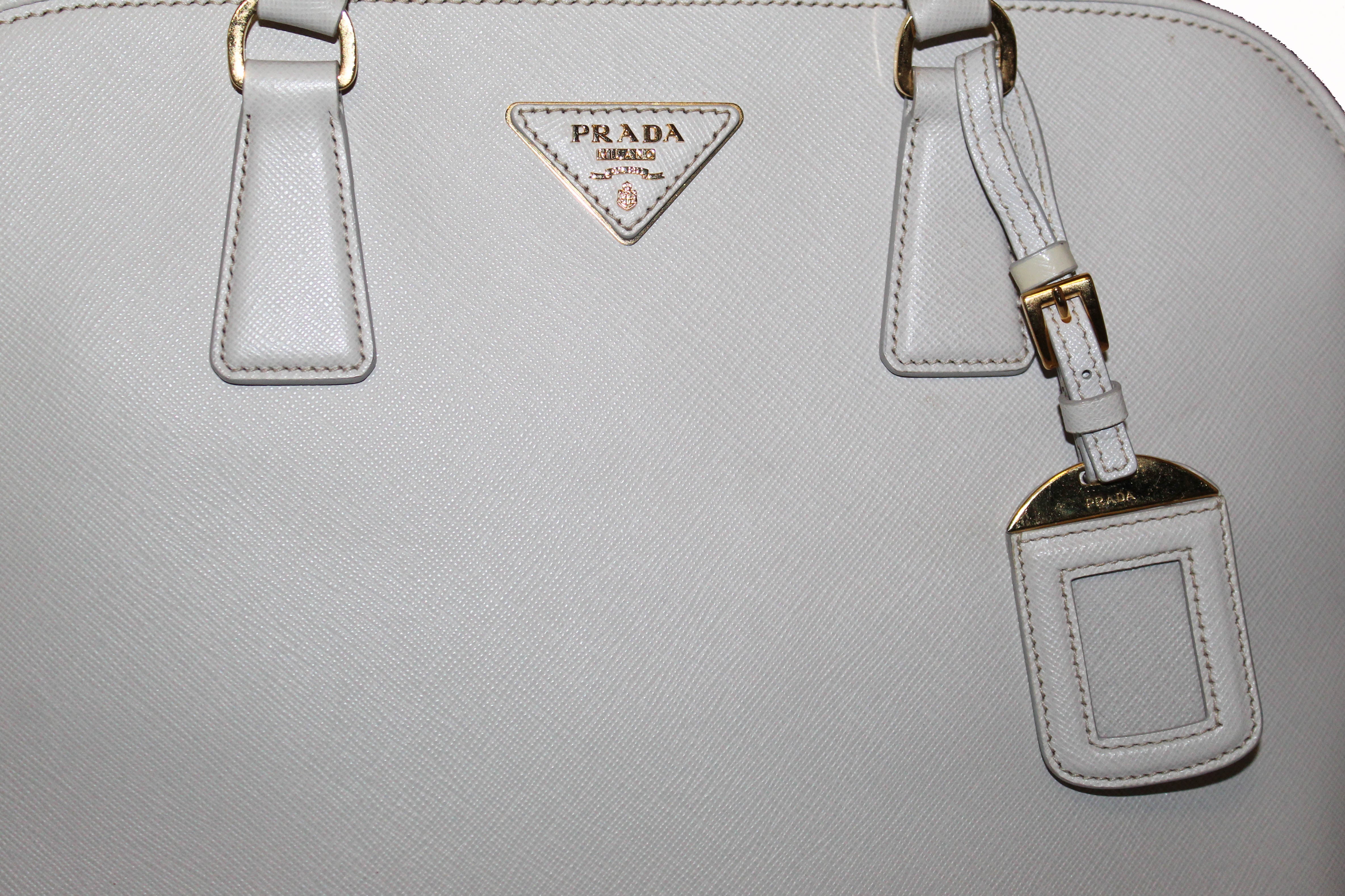 White/black Medium Saffiano Leather Double Prada Bag