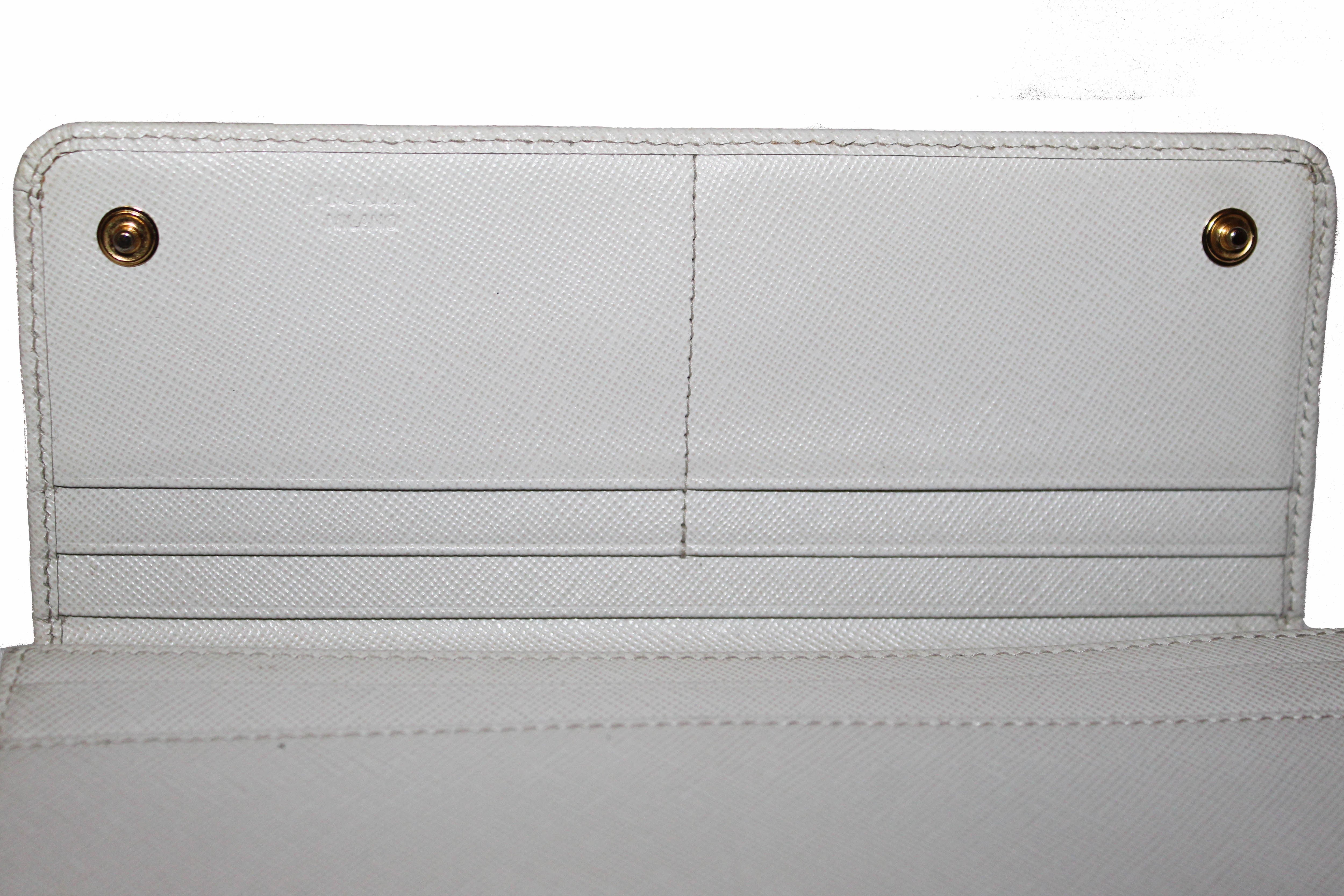 Authentic Prada Ivory Saffiano Leather Continental Flap Wallet
