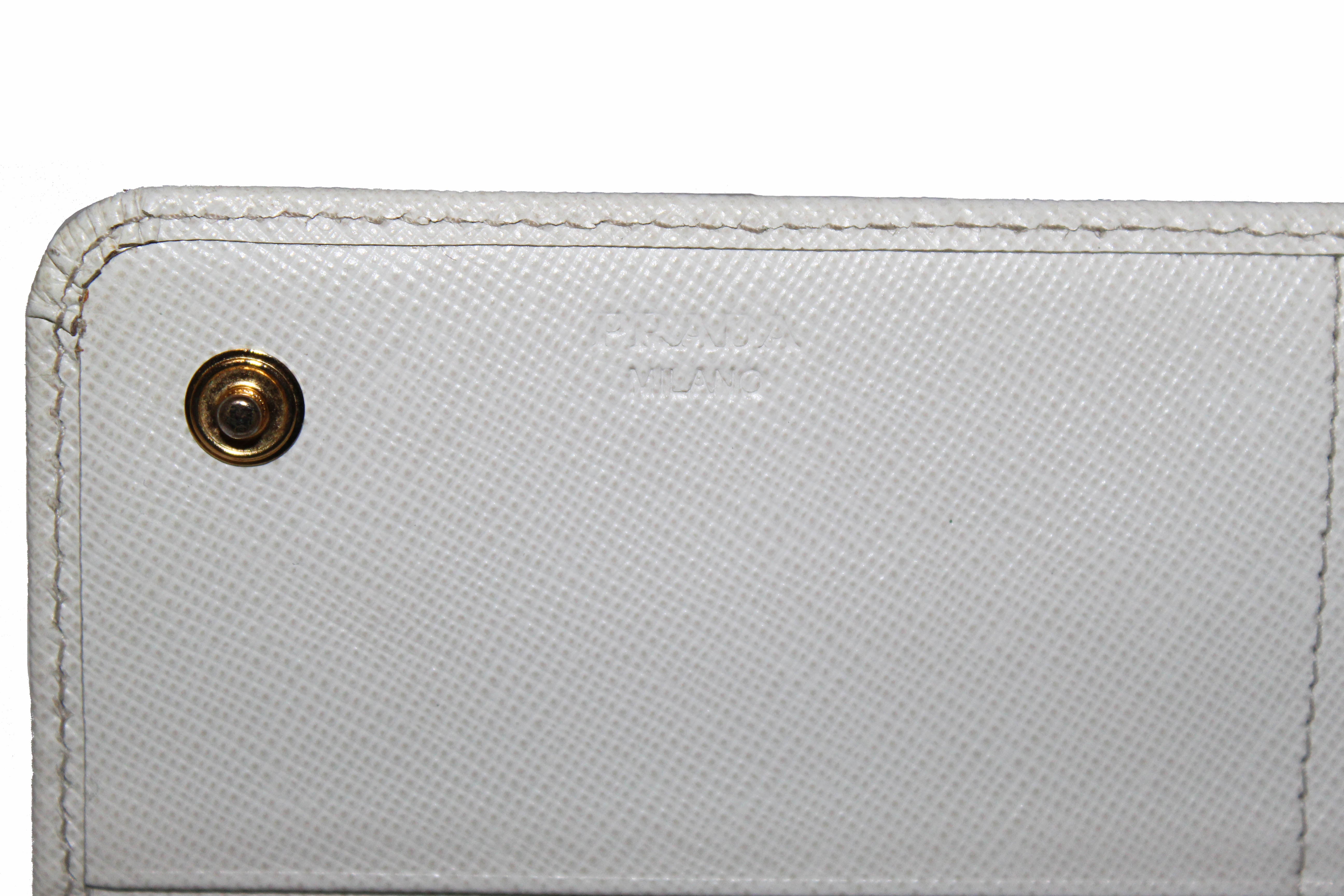 Authentic Prada Ivory Saffiano Leather Continental Flap Wallet
