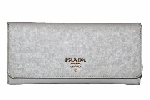 Authentic Prada Ivory Saffiano Leather Continental Flap Wallet