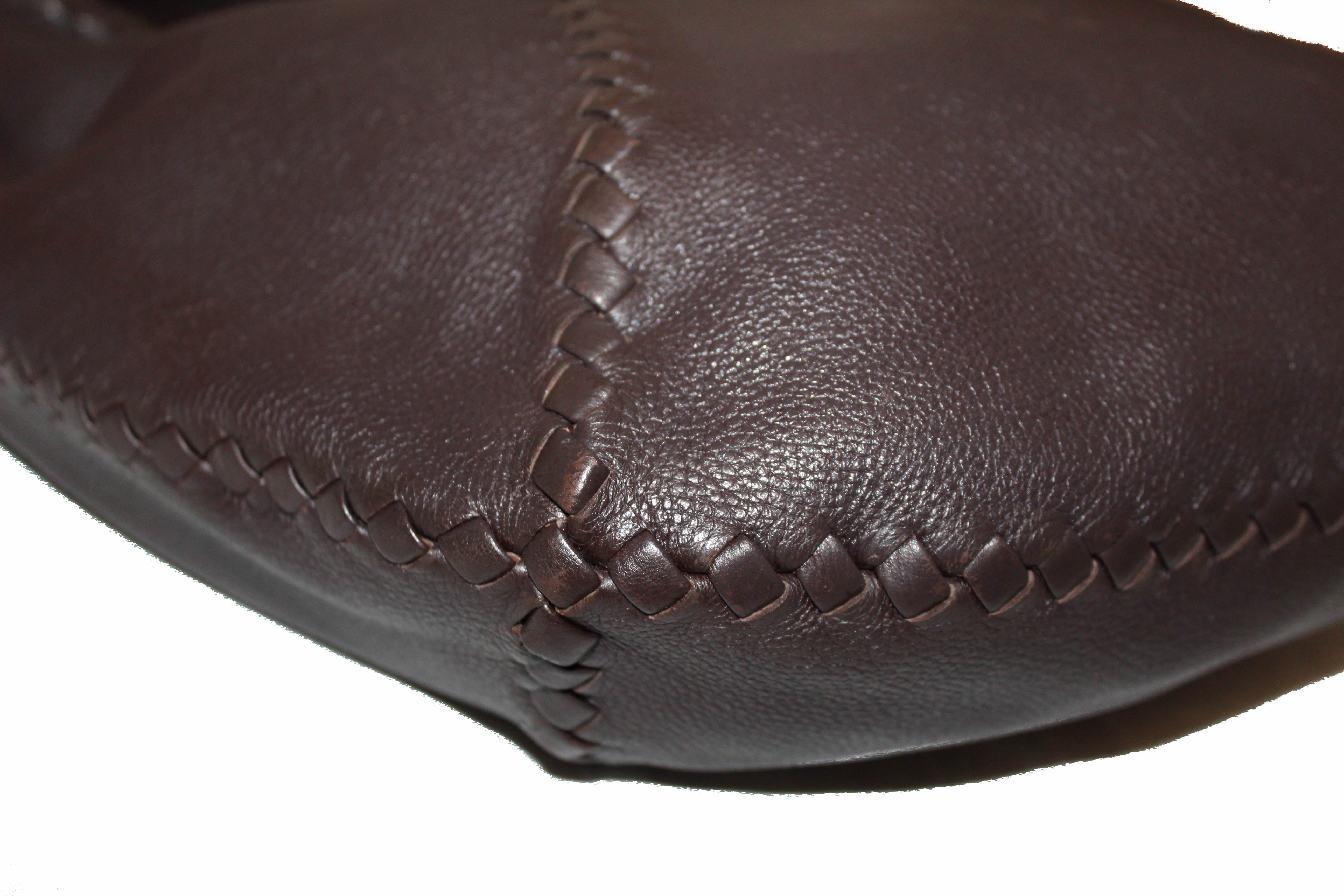 Authentic Bottega Veneta Dark Brown Cervo Leather Baseball Hobo Bag