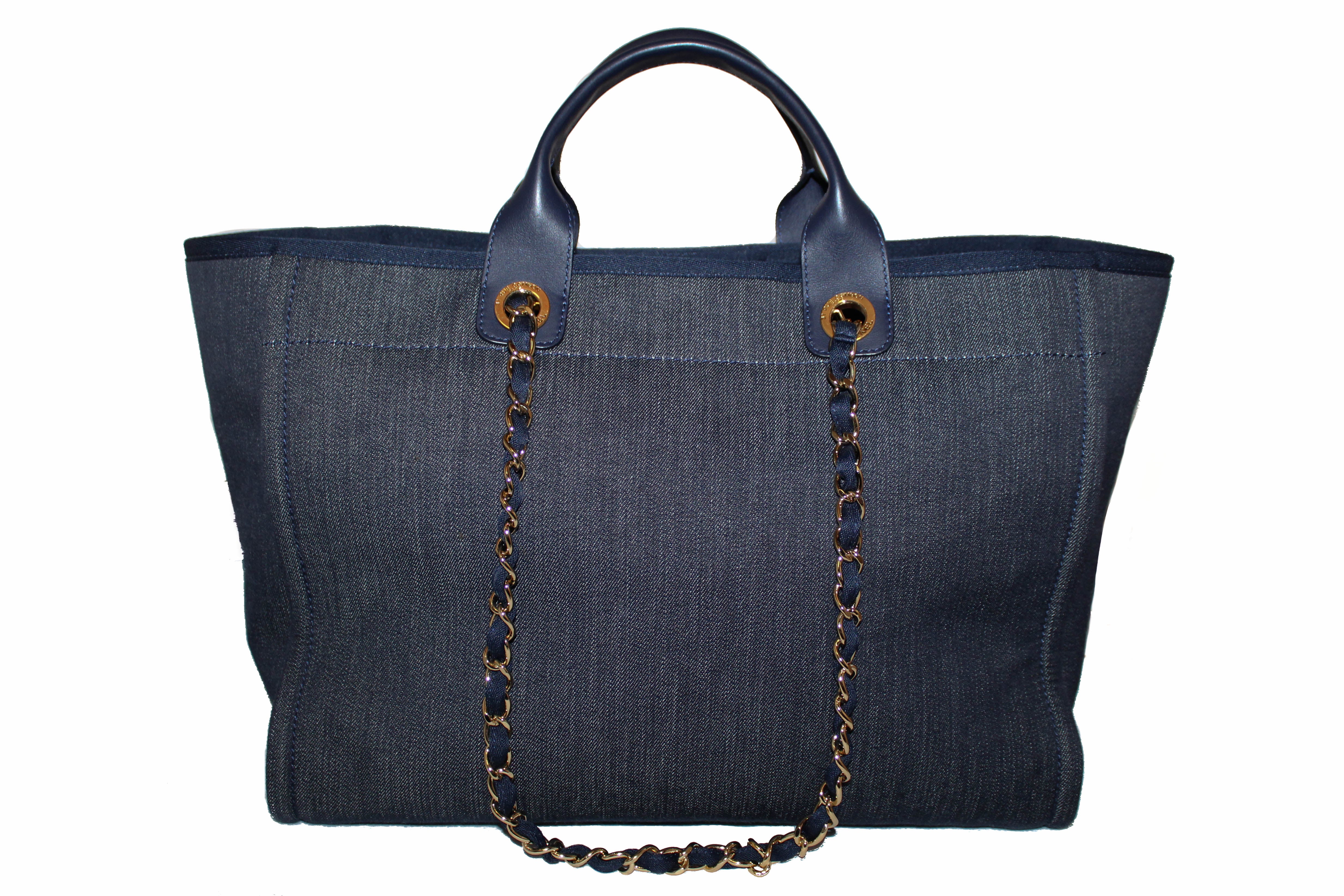 Chanel Deauville Large Shopping Tote Bag A66941 Denim Blue Purse Auth New  proof