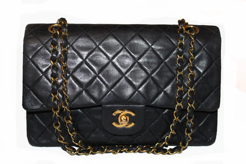 Authentic Vintage Chanel Black Medium Quilted Lambskin Leather Double Flap Bag