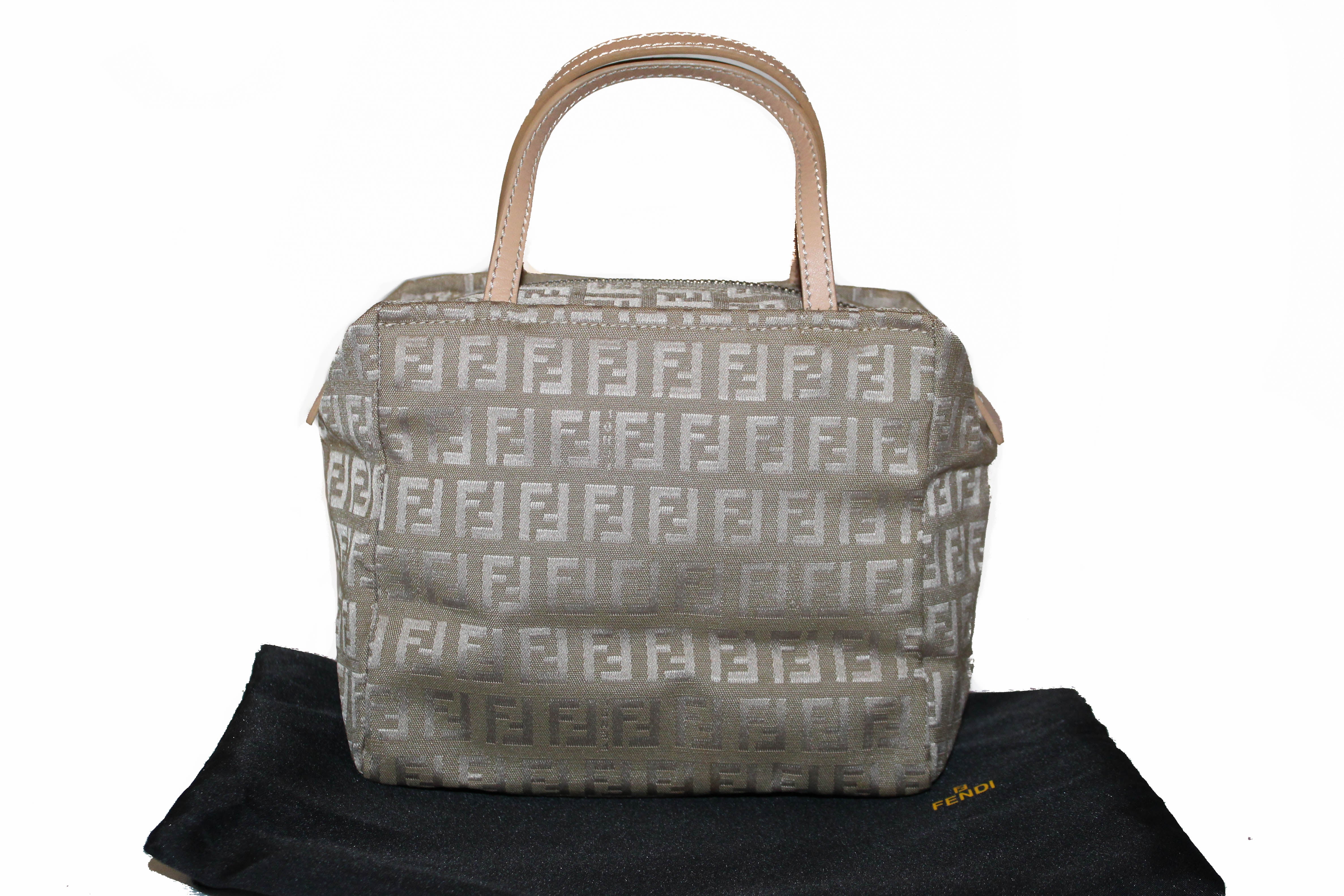 Authentic Fendi Beige Zucchino Canvas Mini Handbag