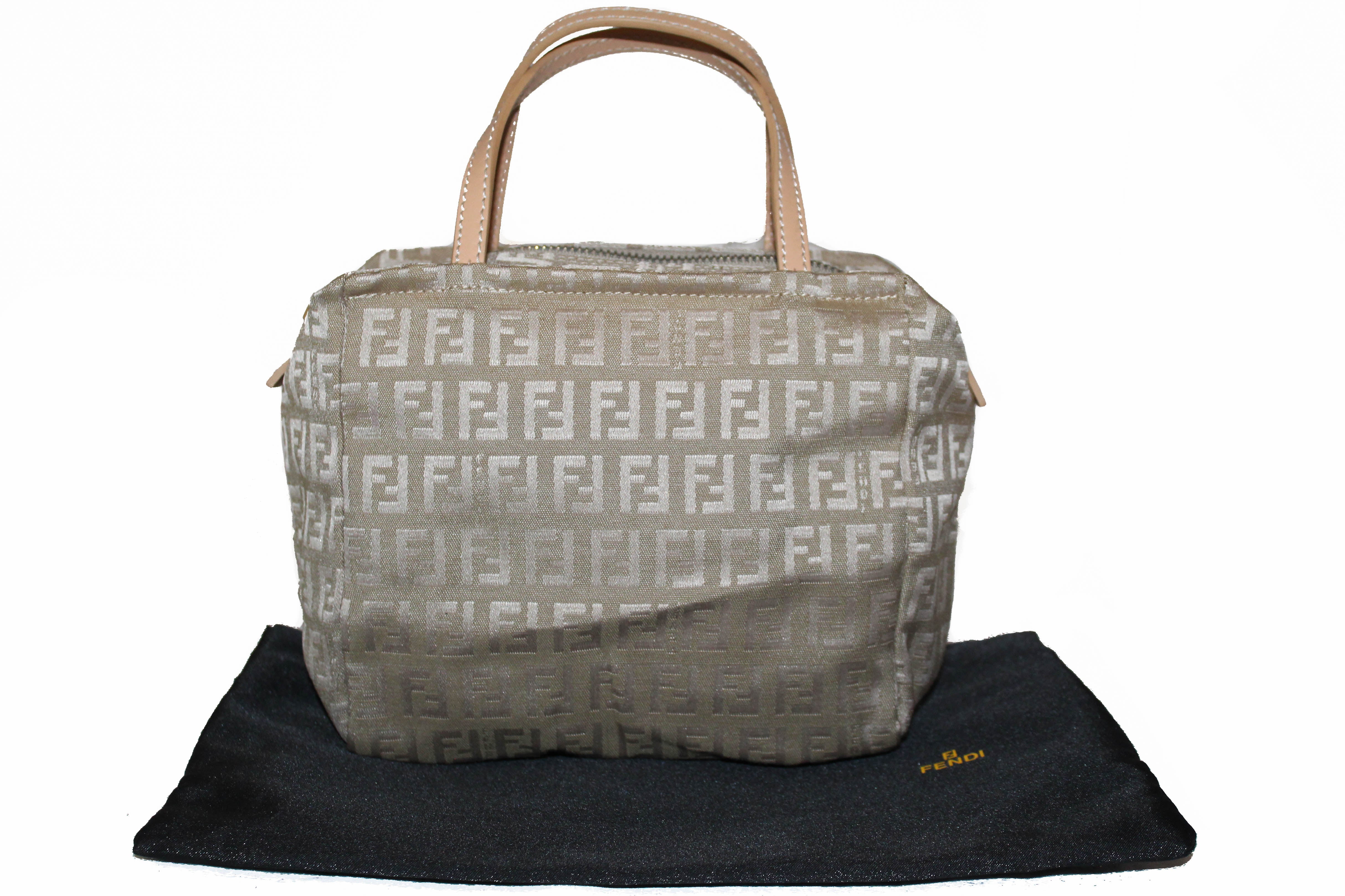 Authentic Fendi Beige Zucchino Canvas Mini Handbag