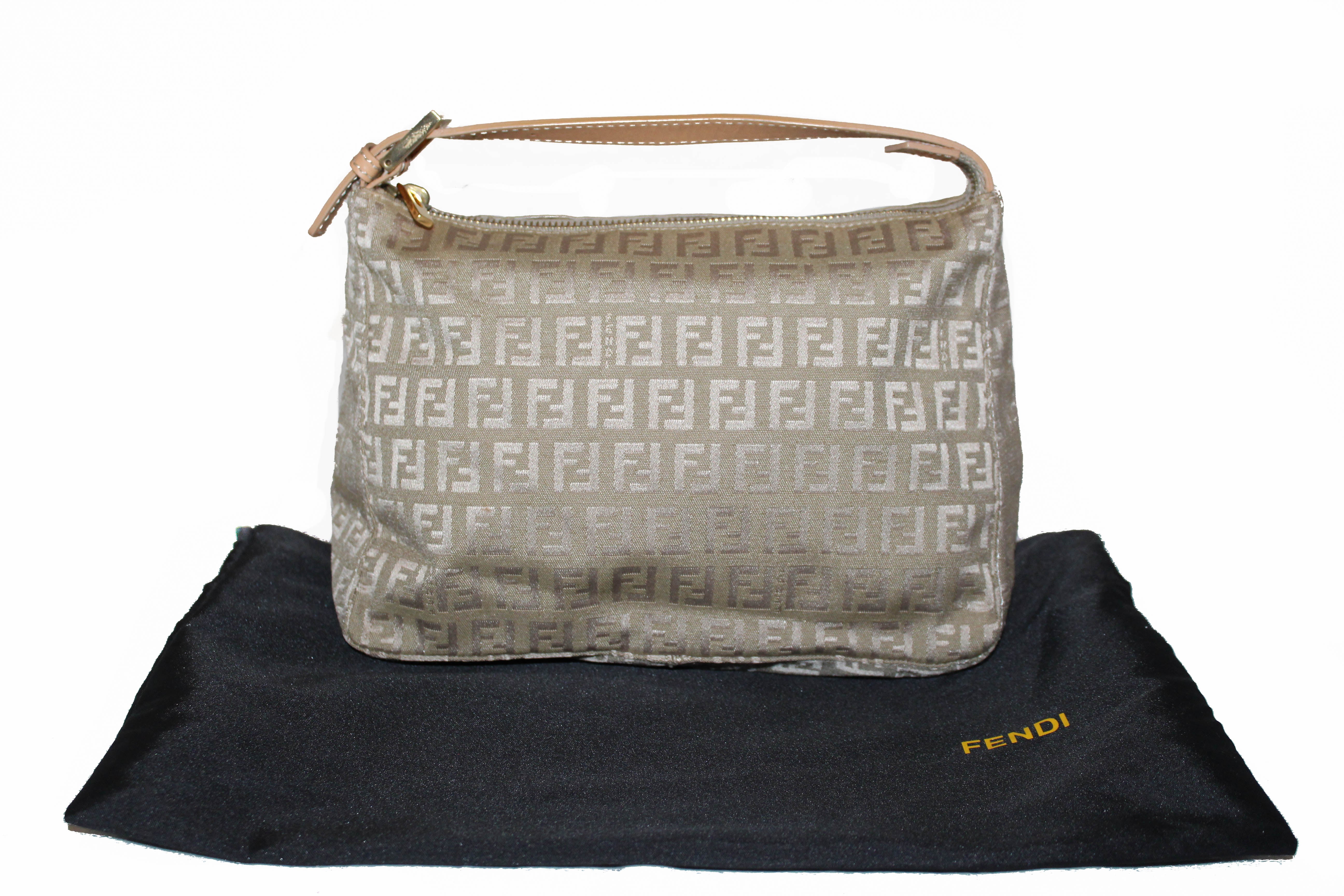 Authentic Fendi Beige Zucchino Canvas Small Handbag