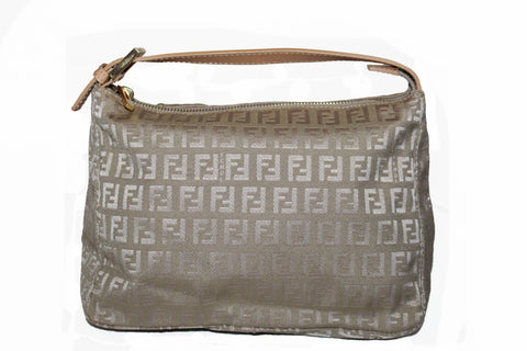 Authentic Fendi Beige Zucchino Canvas Small Handbag