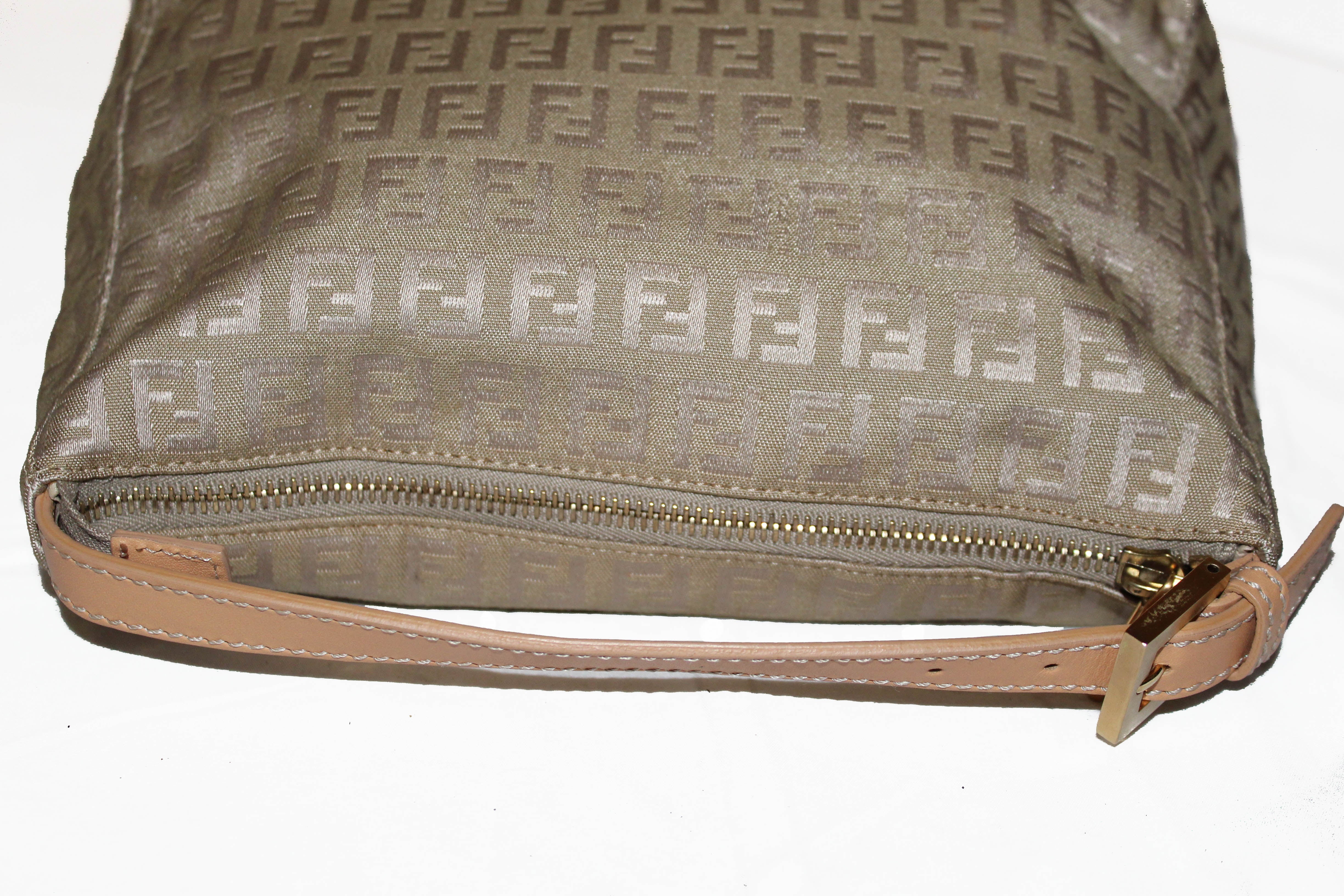 Authentic Fendi Beige Zucchino Canvas Small Handbag