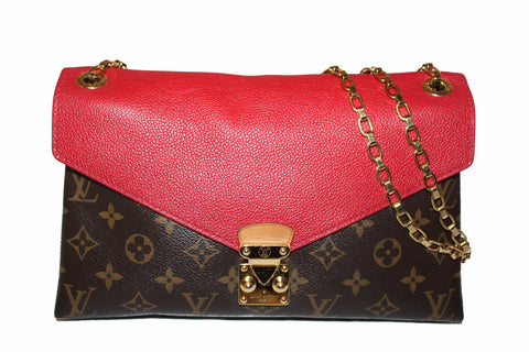 Authentic Louis Vuitton Red Monogram Pallas Chain Shoulder Bag