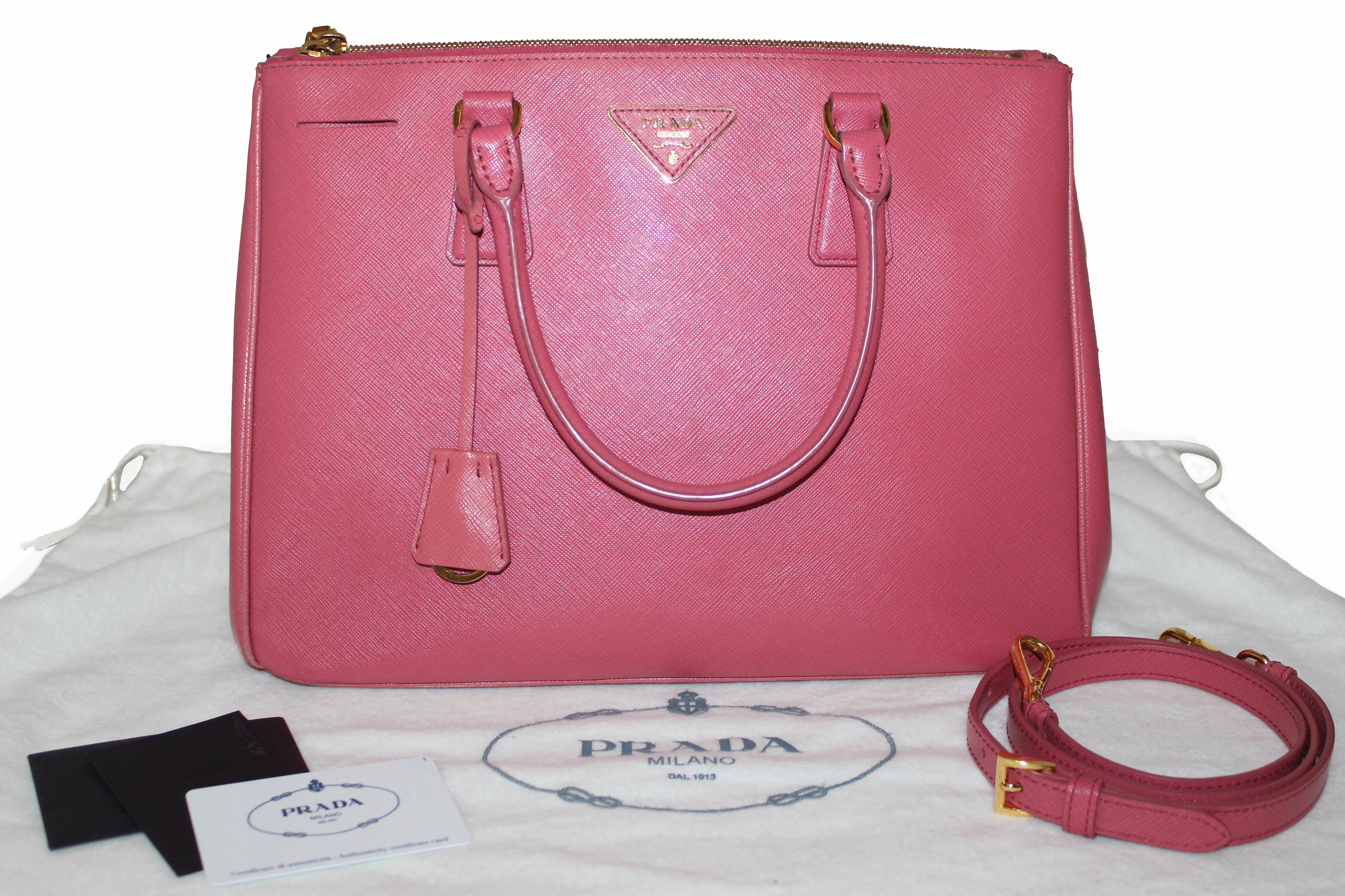 Prada Double Zip Lux Tote Saffiano Leather Large Pink 2397481