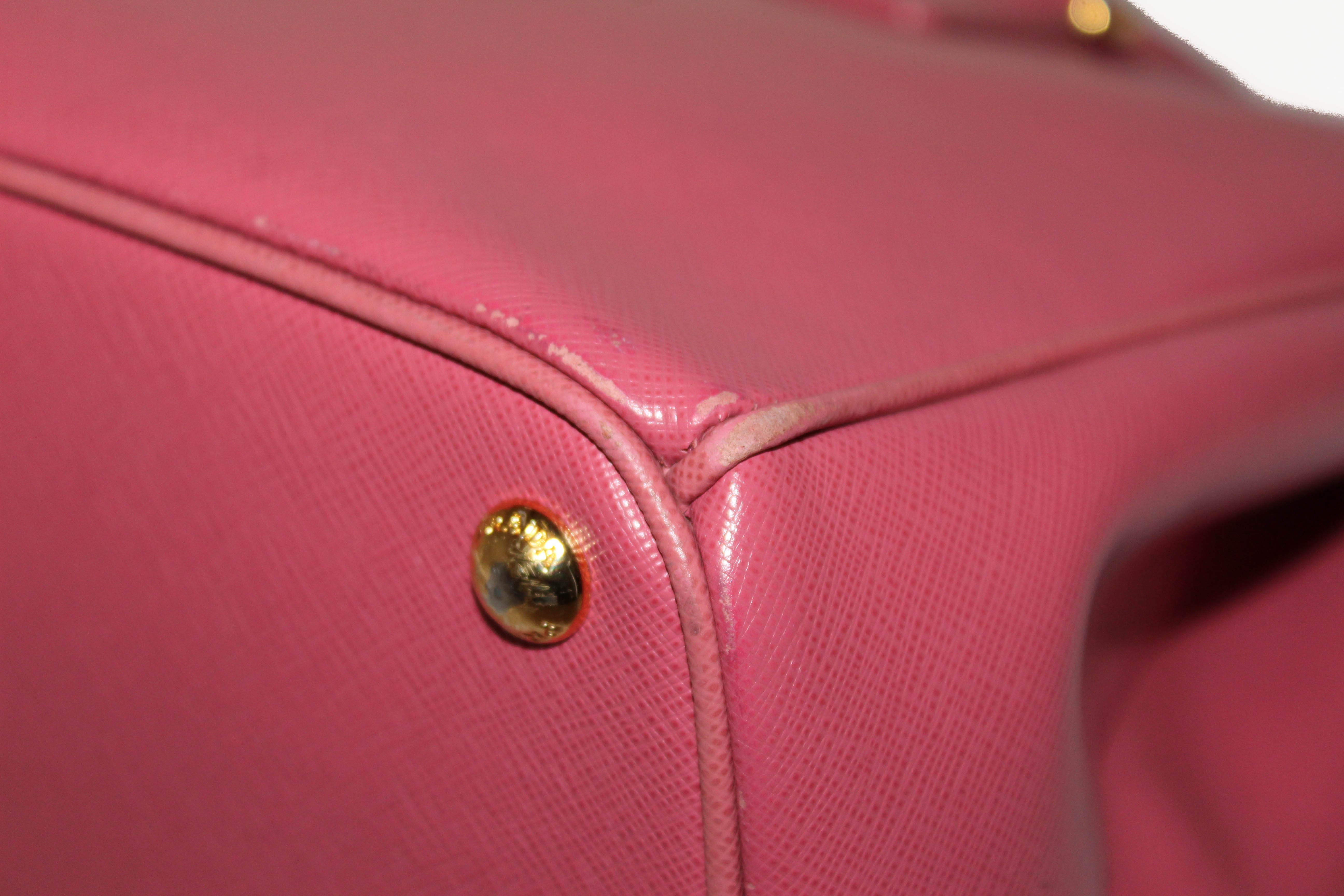 Authentic Prada Pink Saffiano Lux Leather Medium Double Zip Tote Bag