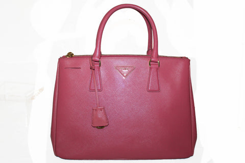 Authentic Prada Pink Saffiano Lux Leather Medium Double Zip Tote Bag