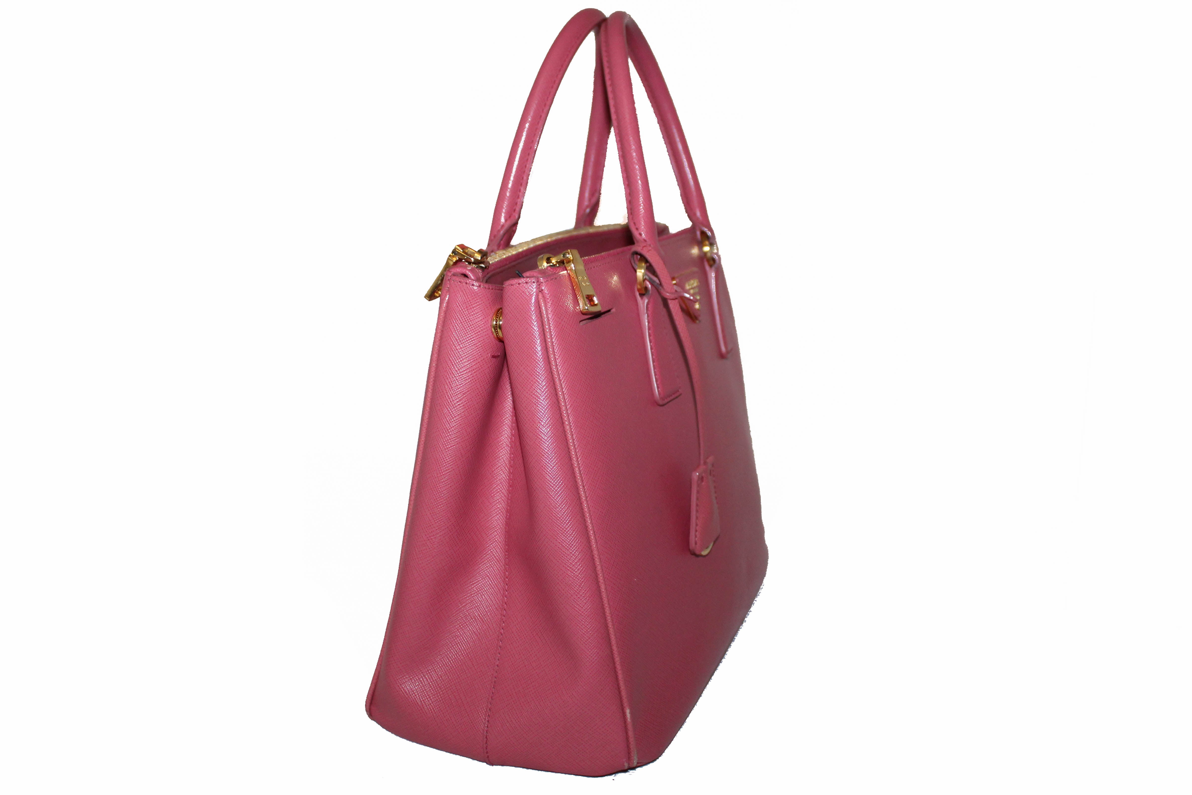 Prada Pink Saffiano Lux Leather Medium Front Pocket Double Zip
