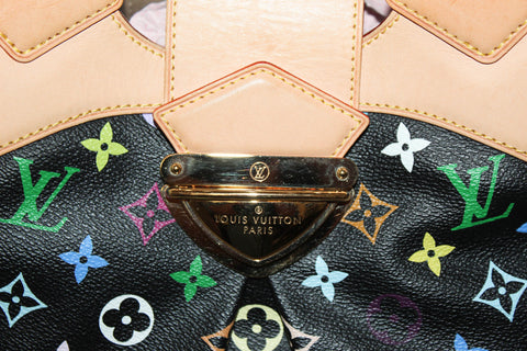 Authentic Louis Vuitton Black Multicolore Monogram Ursula Large Shoulder Bag