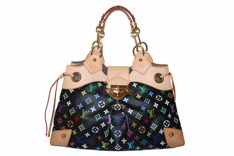 Authentic Louis Vuitton Black Multicolore Monogram Ursula Large Shoulder Bag