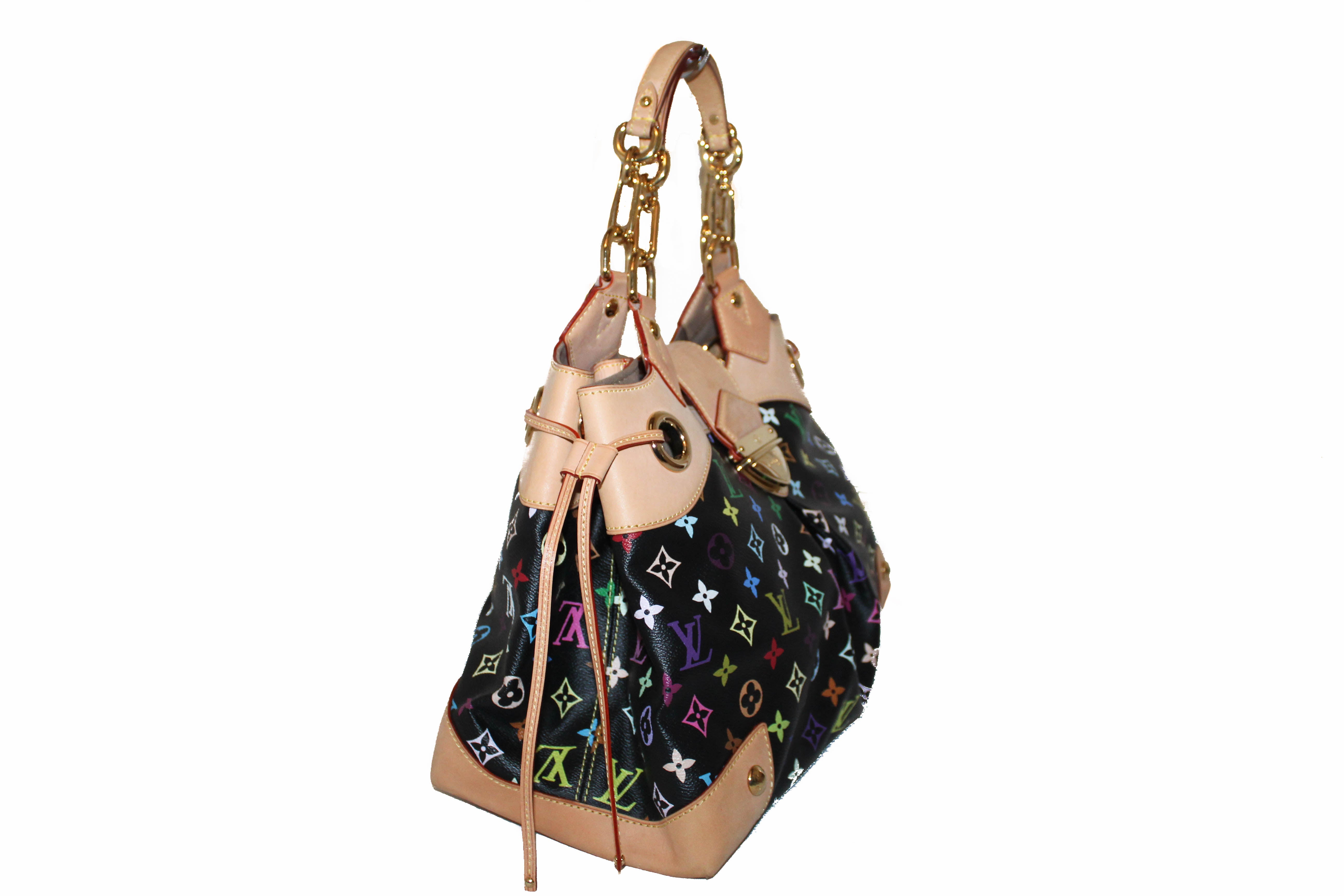 Authentic Louis Vuitton Black Multicolore Monogram Ursula Large Shoulder Bag