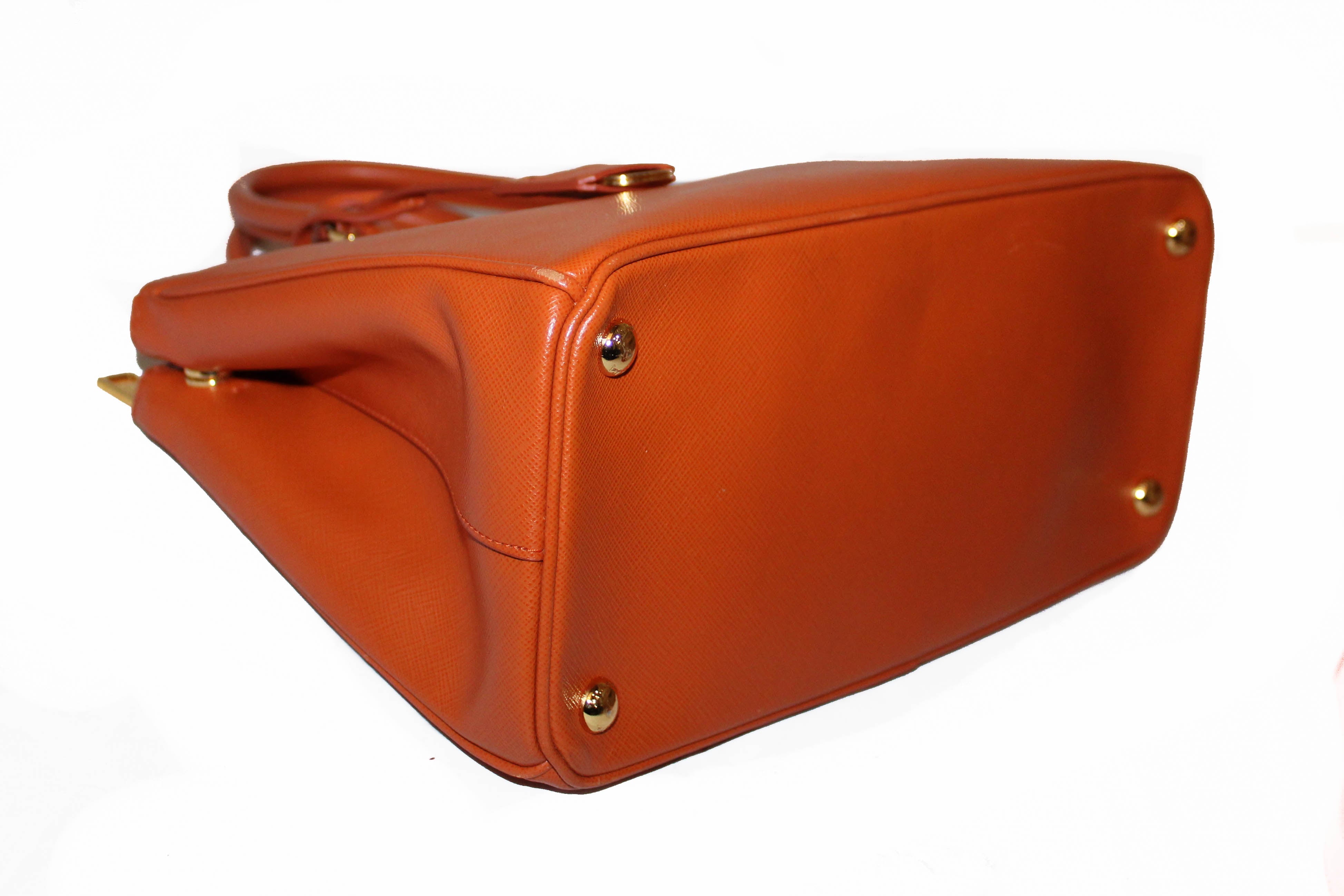 Authentic Prada Orange Saffiano Lux Leather Small Double Zip Tote Bag –  Paris Station Shop