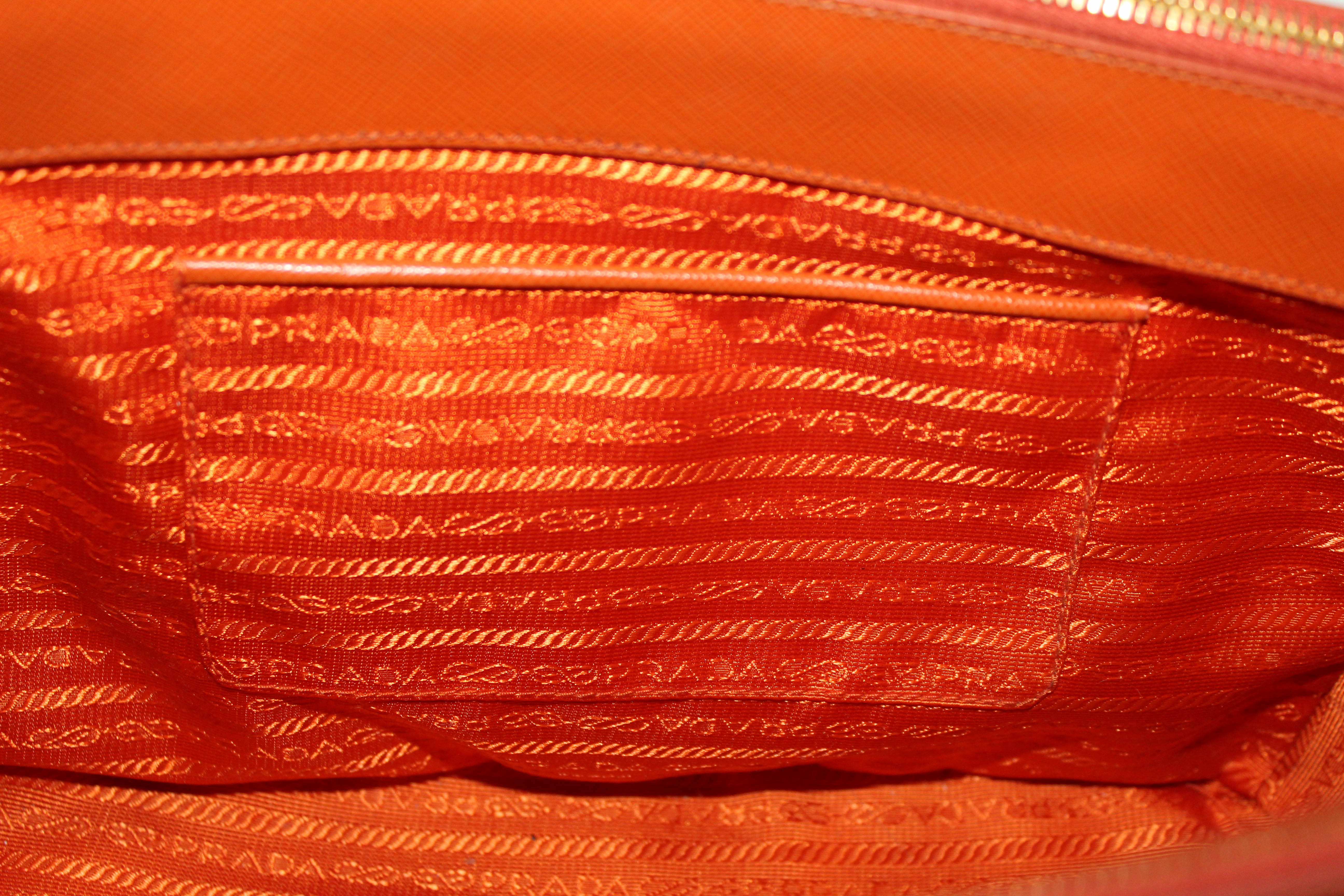 Authentic Prada Orange Saffiano Lux Leather Small Double Zip Tote Bag –  Paris Station Shop