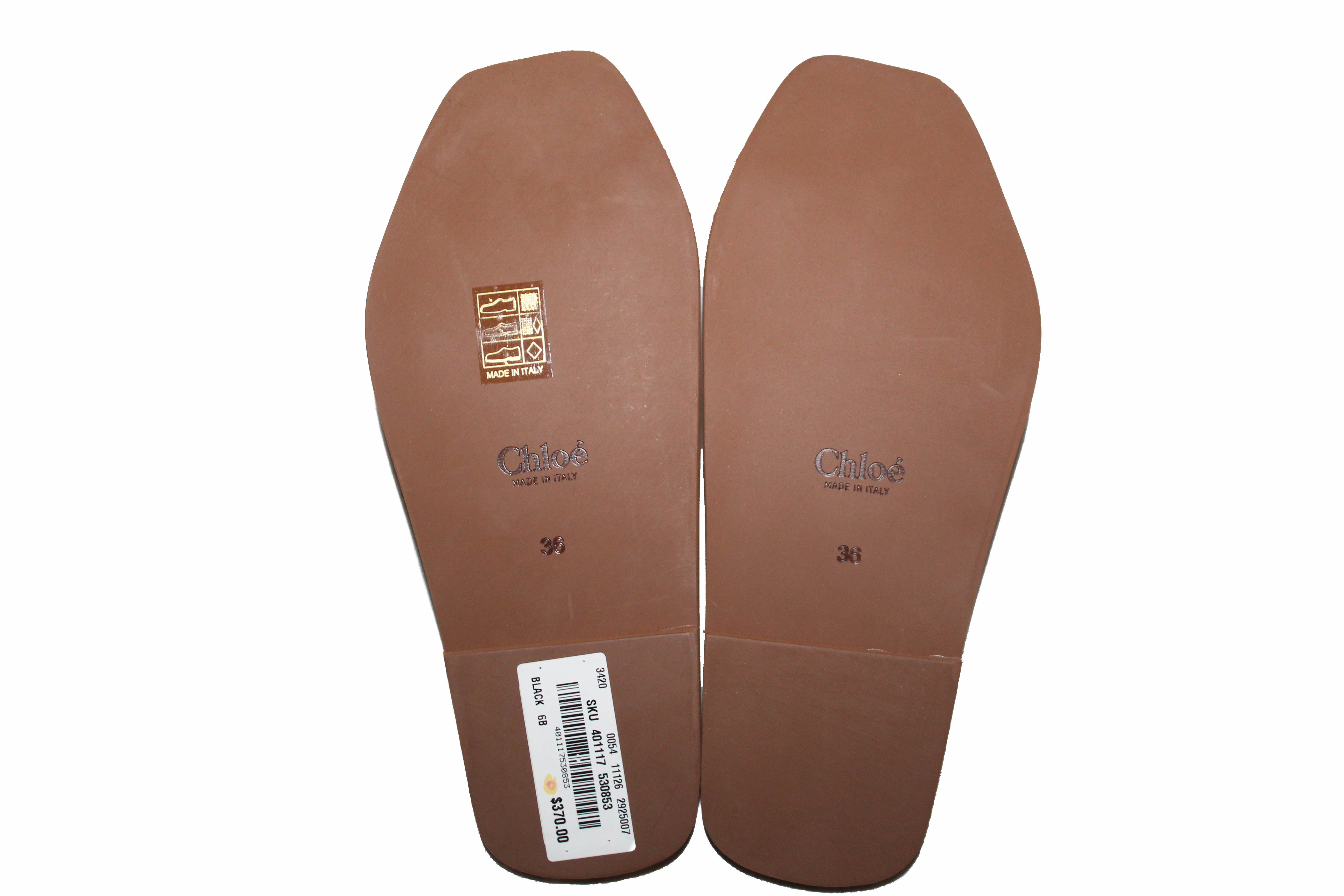 Authentic New Chloe Black Women's Woody Logo Slide Sandals Flats Size 36