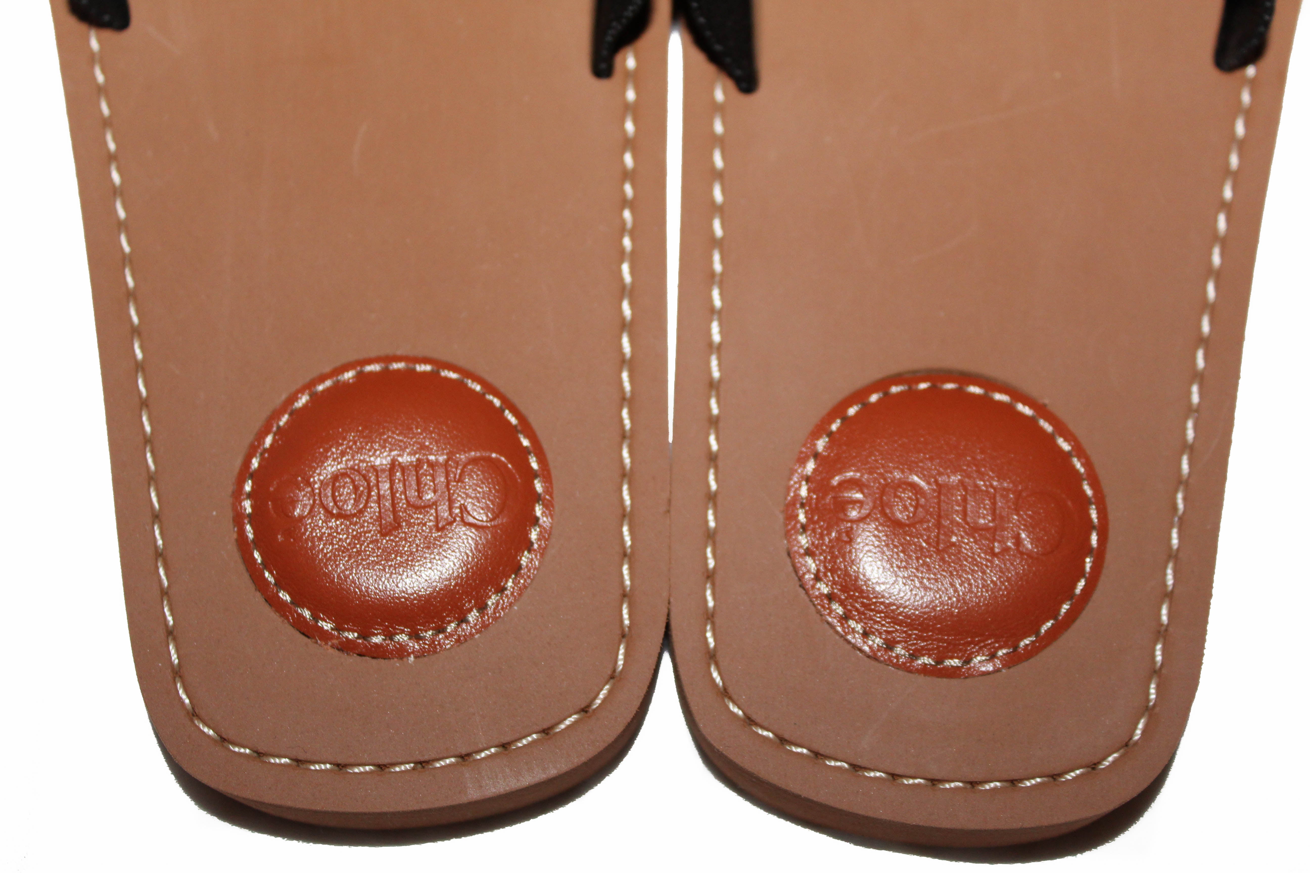 Authentic New Chloe Black Women's Woody Logo Slide Sandals Flats Size 37