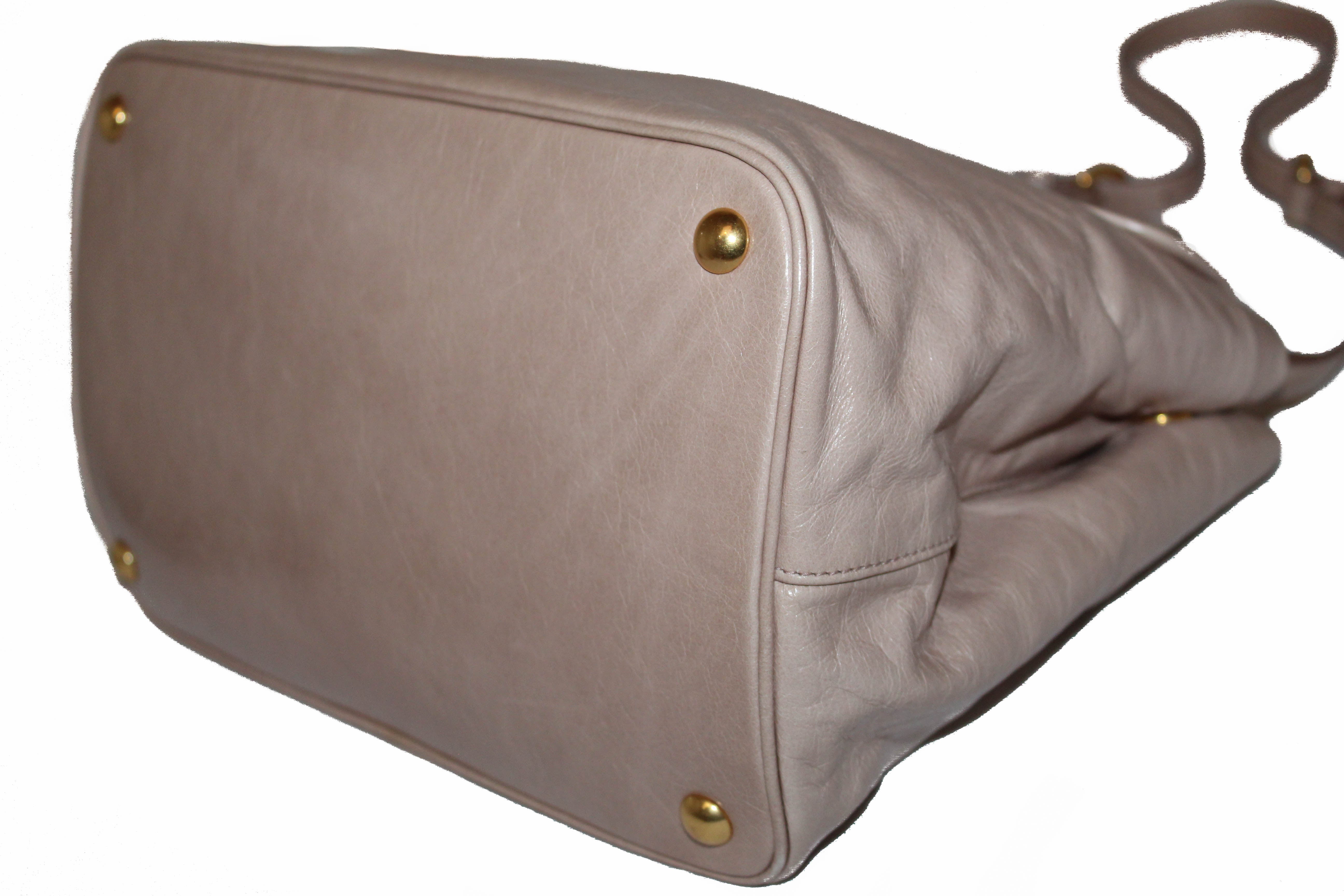 Miu Miu - Vitello Shine Top Handle Bag with Strap Cipria