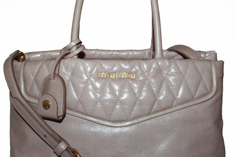 Authentic Miu Miu Cipria Vitello Shine Trapu Leather Hand Bag/Shoulder Bag