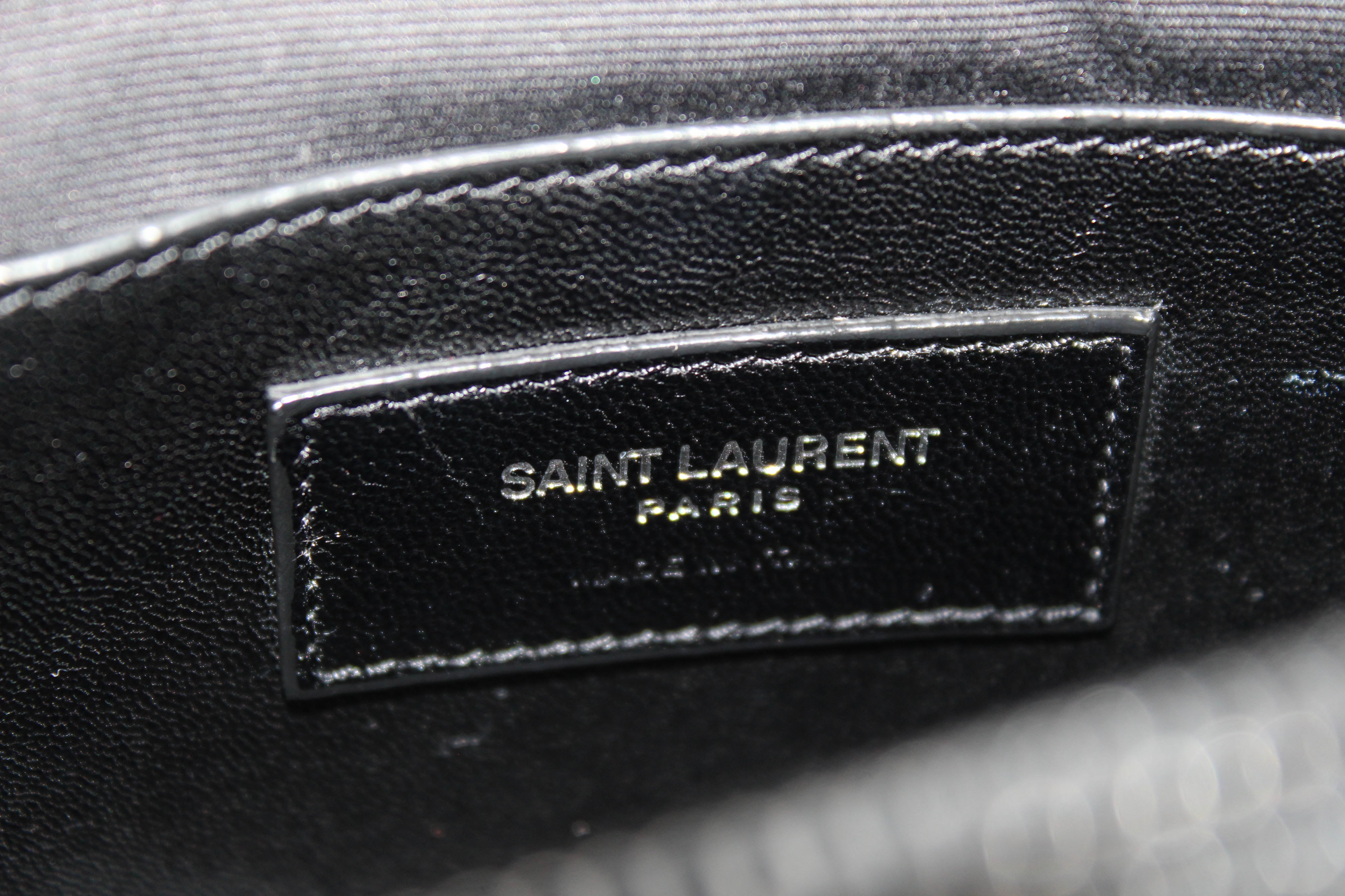 Authentic Yves Saint Laurent YSL Matelasse Medium Collage Black Lambskin Leather Cross Body Bag