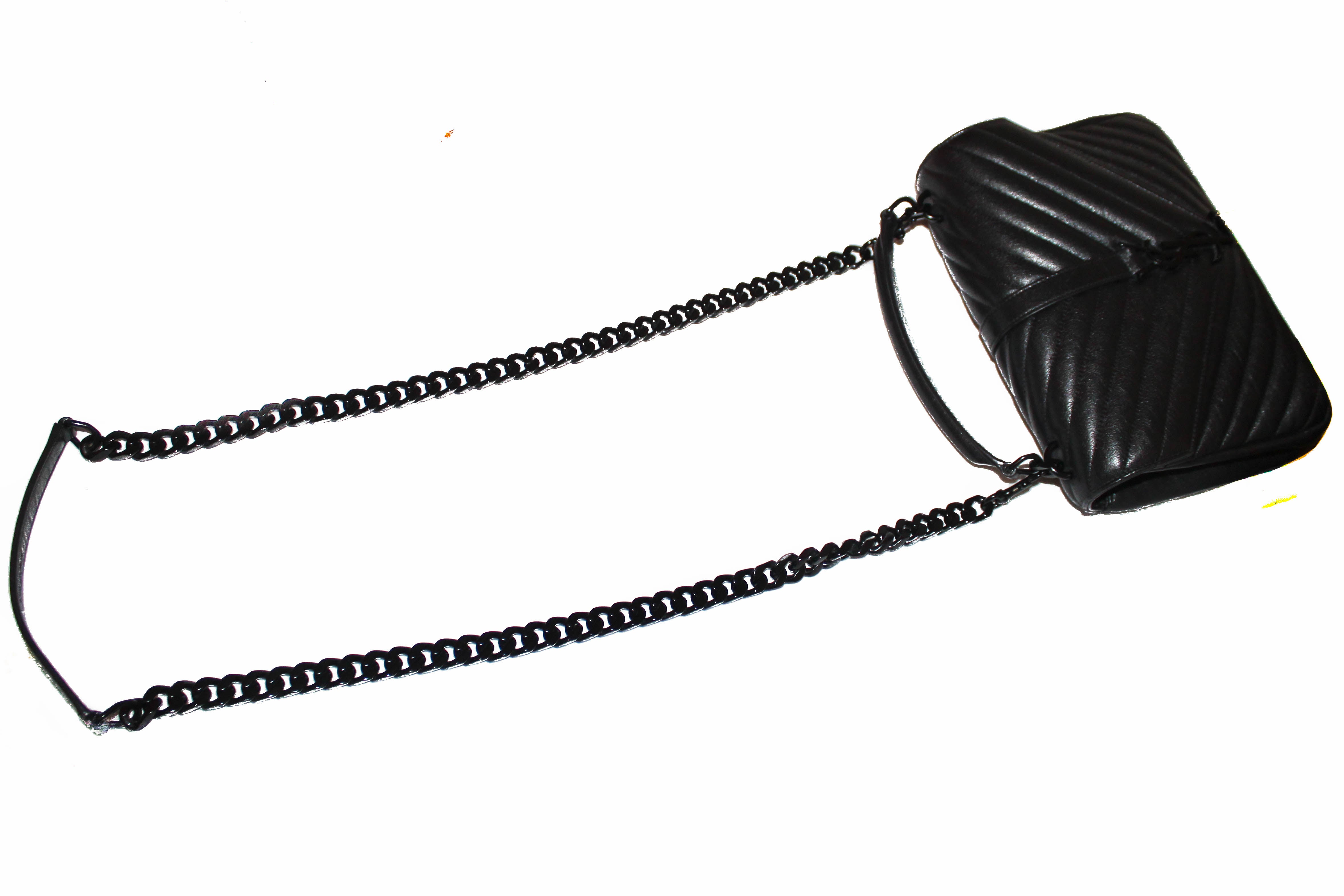 Authentic Yves Saint Laurent YSL Matelasse Medium Collage Black Lambskin Leather Cross Body Bag