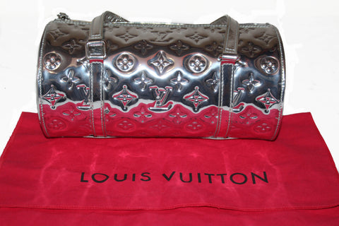 Authentic Limited Edition Louis Vuitton Silver Mirror Papillon 26 Handbag