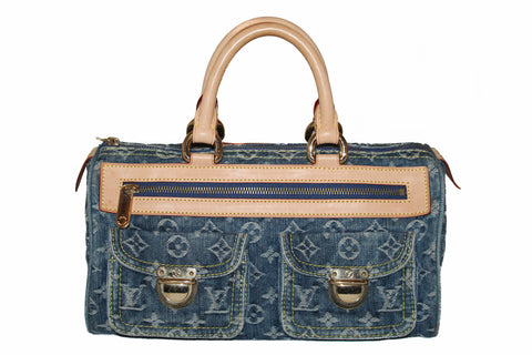 Authentic Louis Vuitton Blue Denim Neo Speedy Handbag