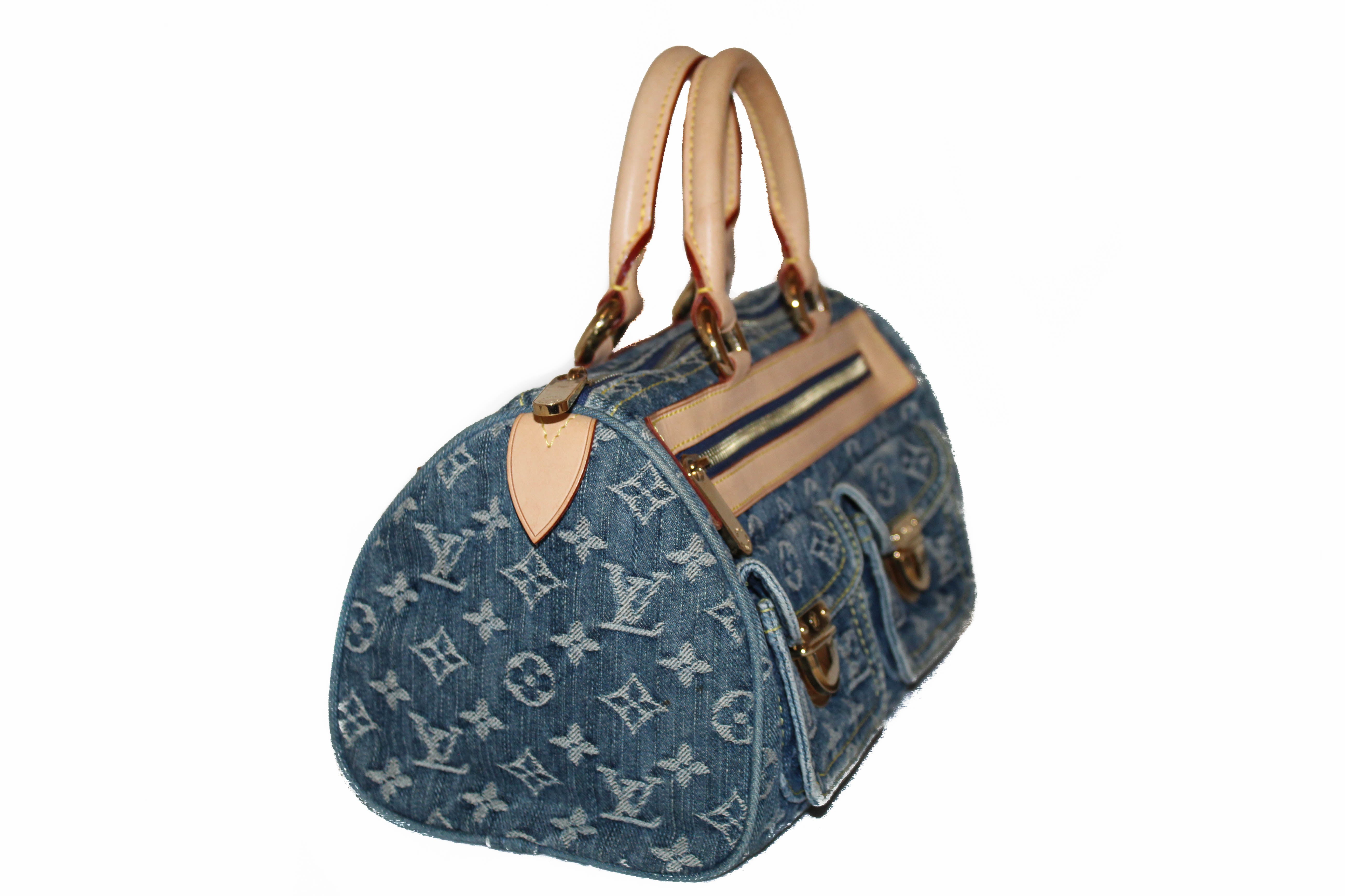 Authentic Louis Vuitton Blue Denim Neo Speedy Handbag