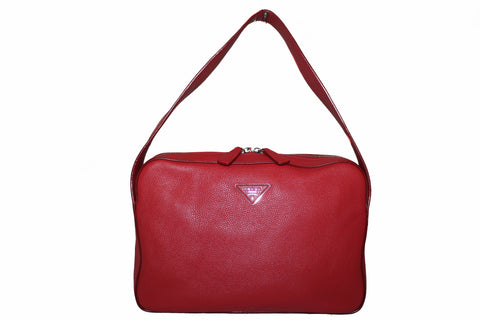 Authnetic Prada Orange Red Pebbled Leather Shoulder Bag