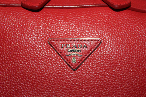 Authnetic Prada Orange Red Pebbled Leather Shoulder Bag