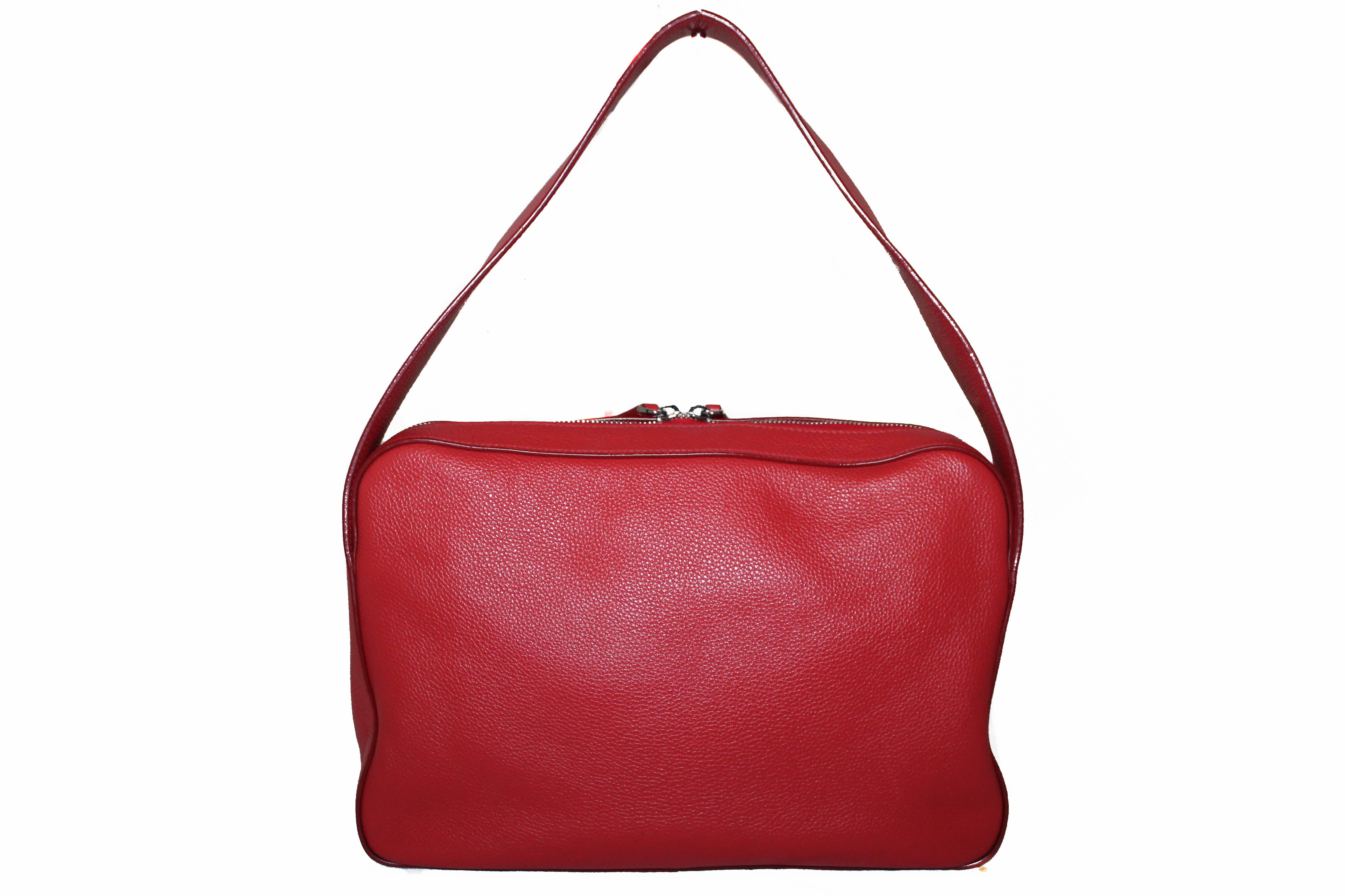 Authnetic Prada Orange Red Pebbled Leather Shoulder Bag