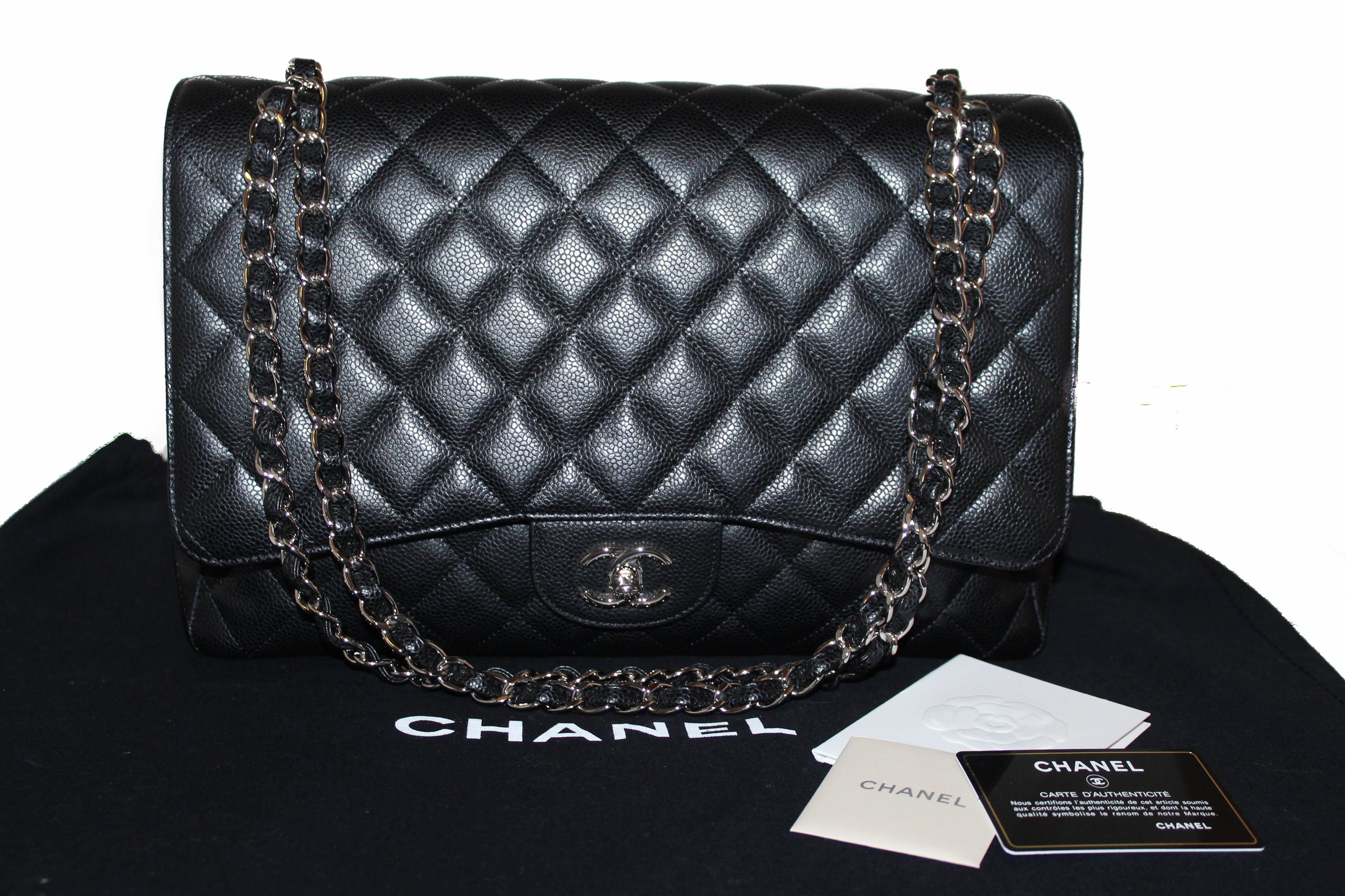 CHANEL CC Logo Quilted Caviar Maxi Single Flap Bag Black