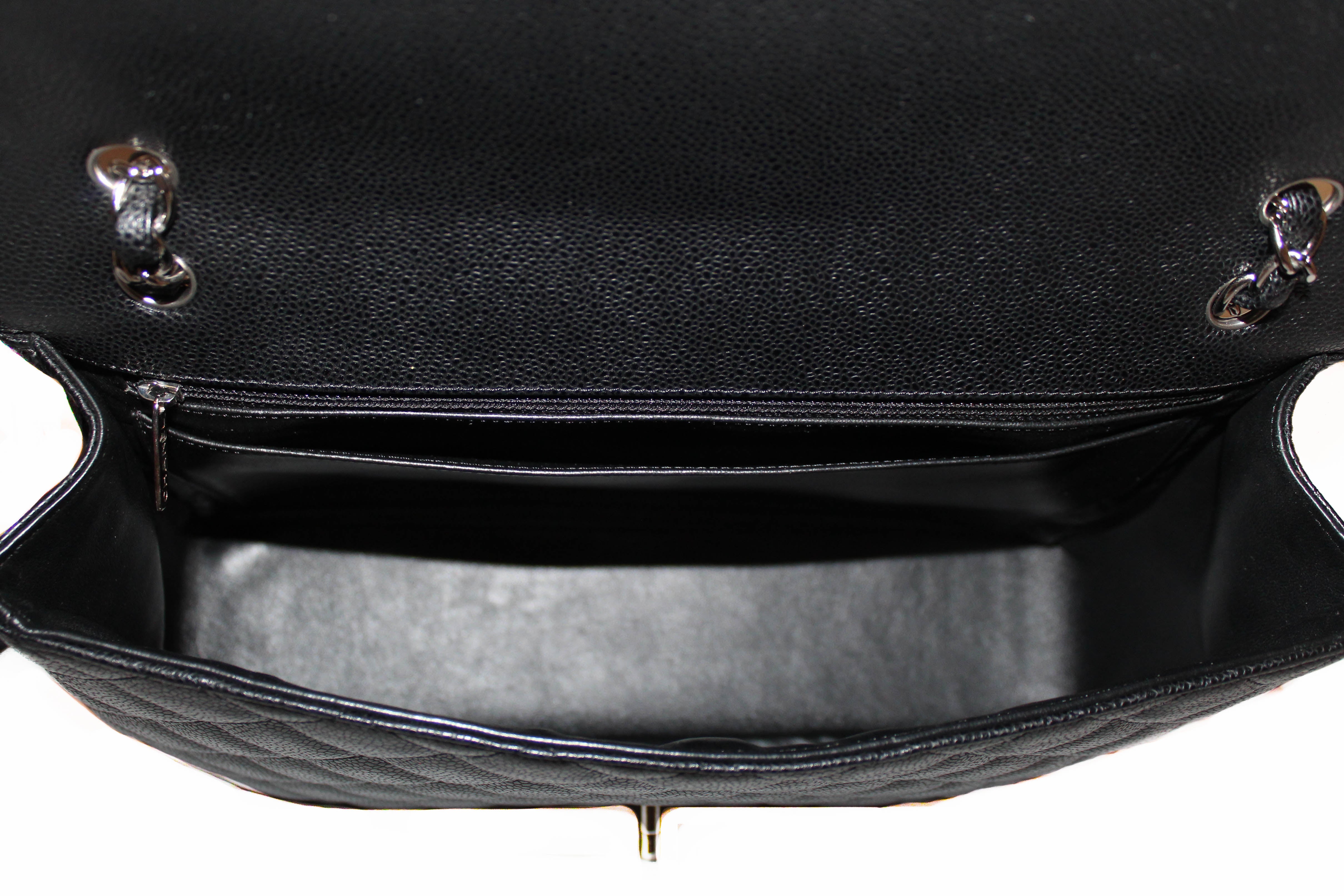 Authentic Chanel Classic Black Single Flap Caviar Leather Maxi Chain Shoulder Bag