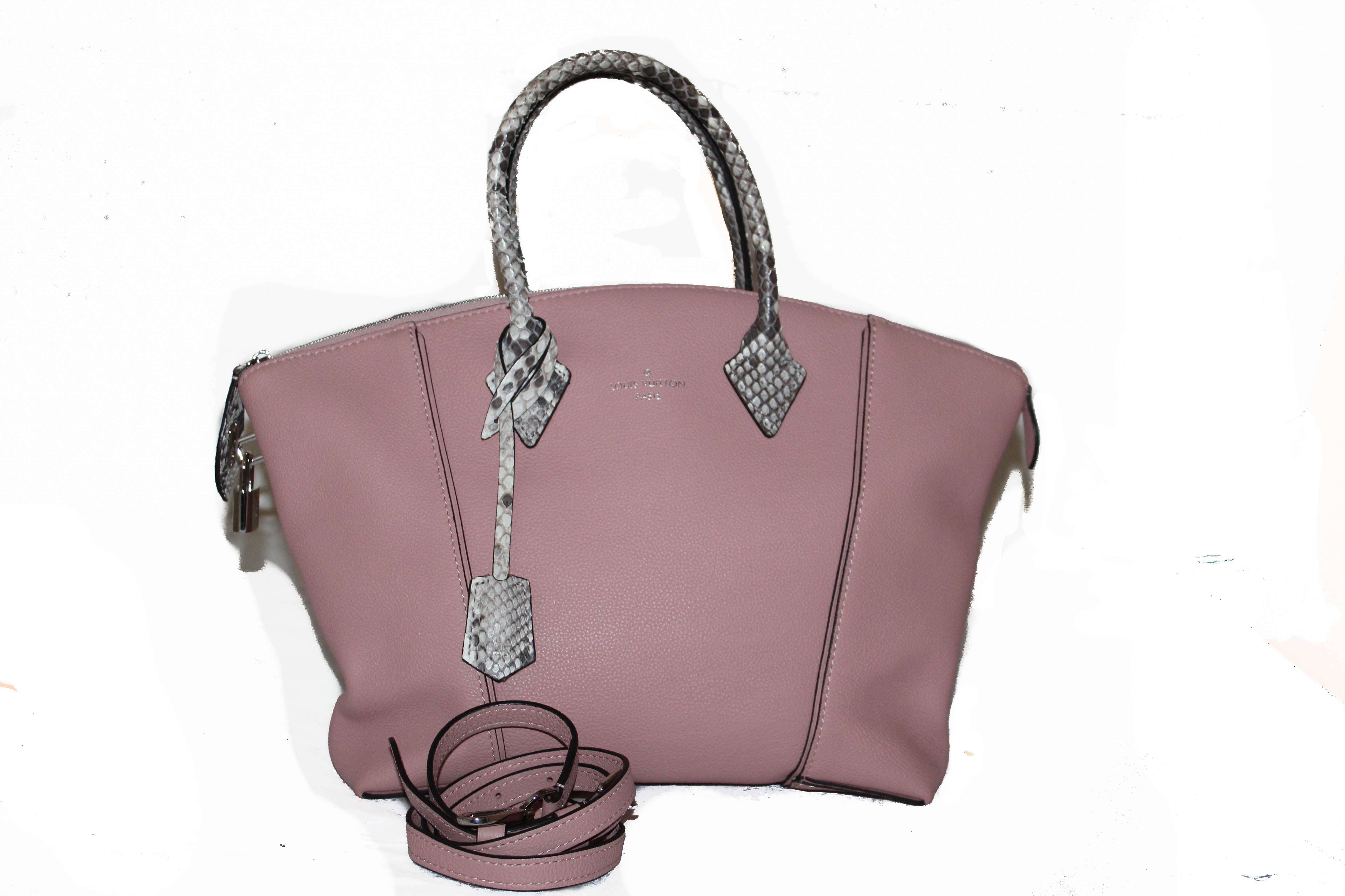 Authentic Louis Vuitton Pink Veau Cachemire Python Lockit PM Handbag