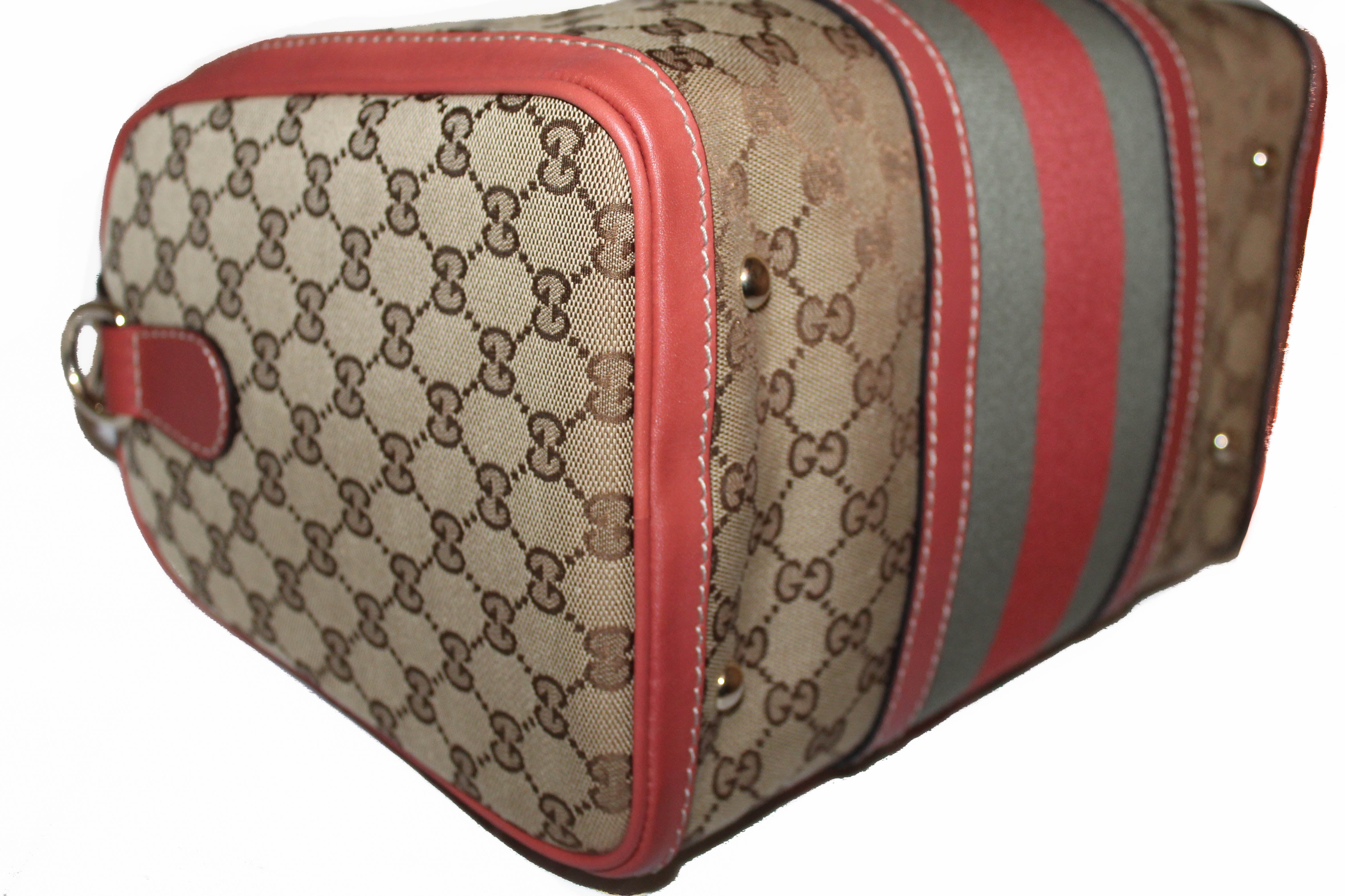 Authentic Gucci Pink Original Web Boston Handbag Bag 247205
