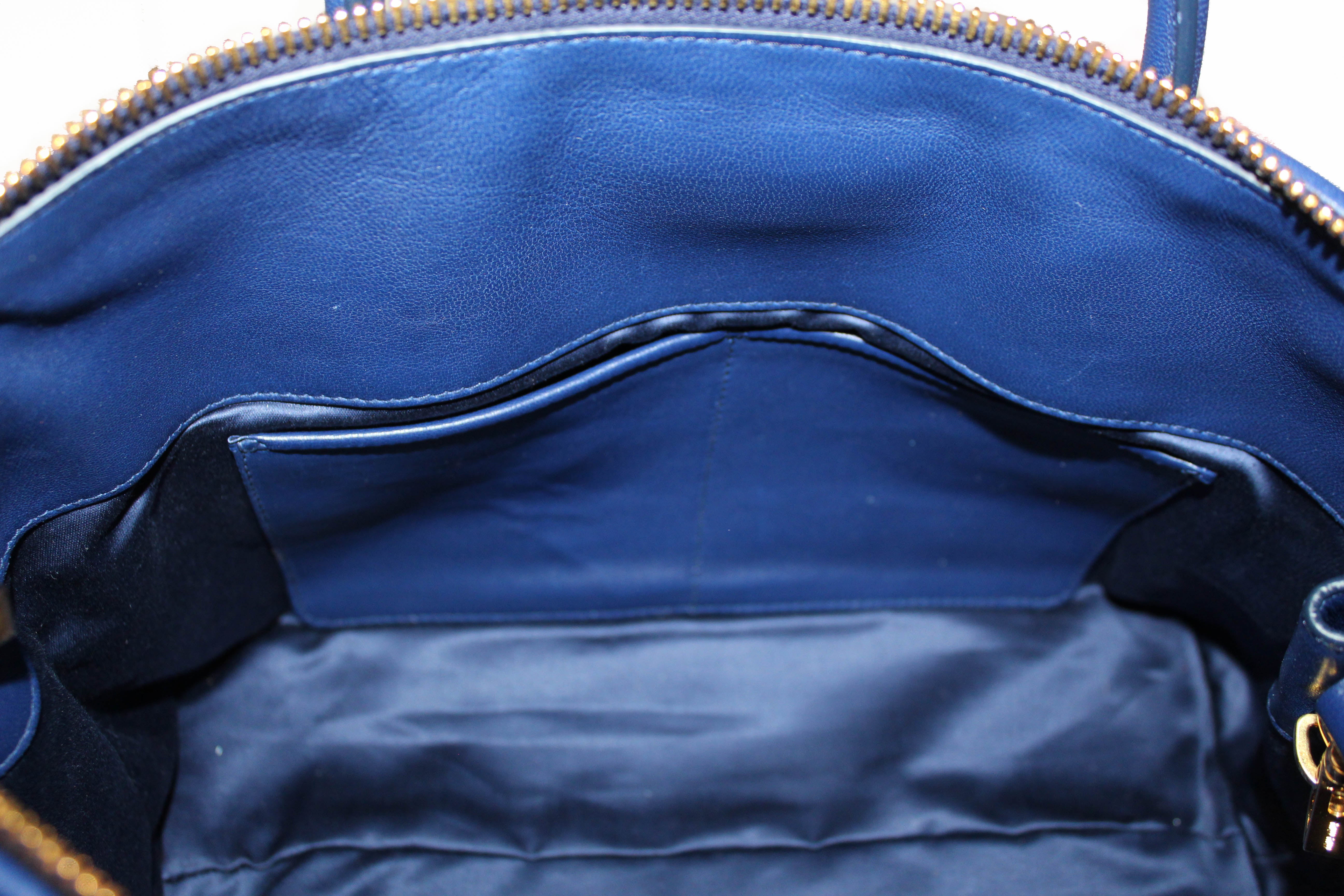 Authentic Miu Miu Blue Nappa Leather Maletasse Tote Bag with Long Strap