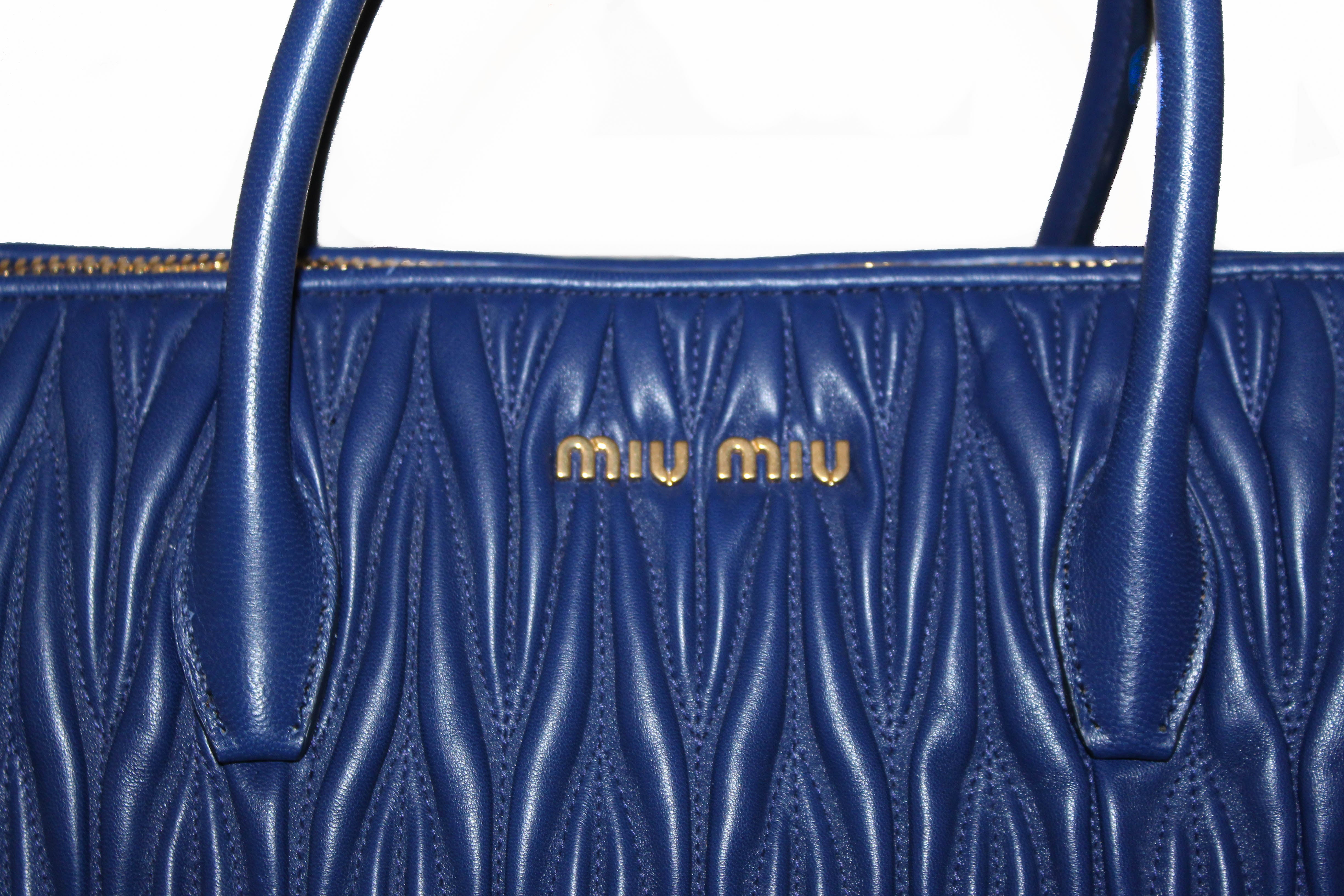 Miu Miu Blue Leather Matelassé Leather Flap Shoulder Bag Miu Miu