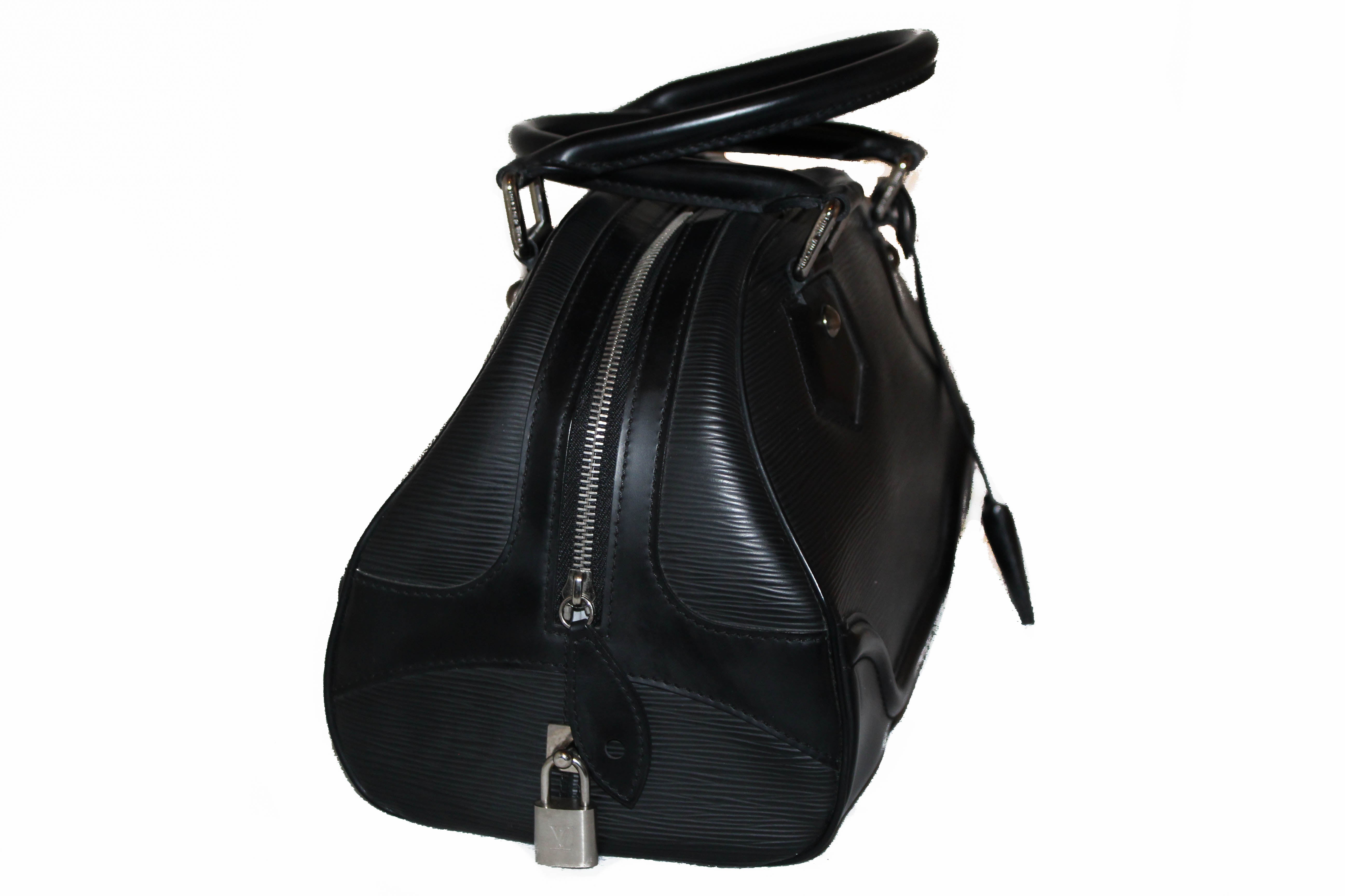 Authentic Louis Vuitton Black Epi Leather Montaigne PM Bowling Handbag Bag
