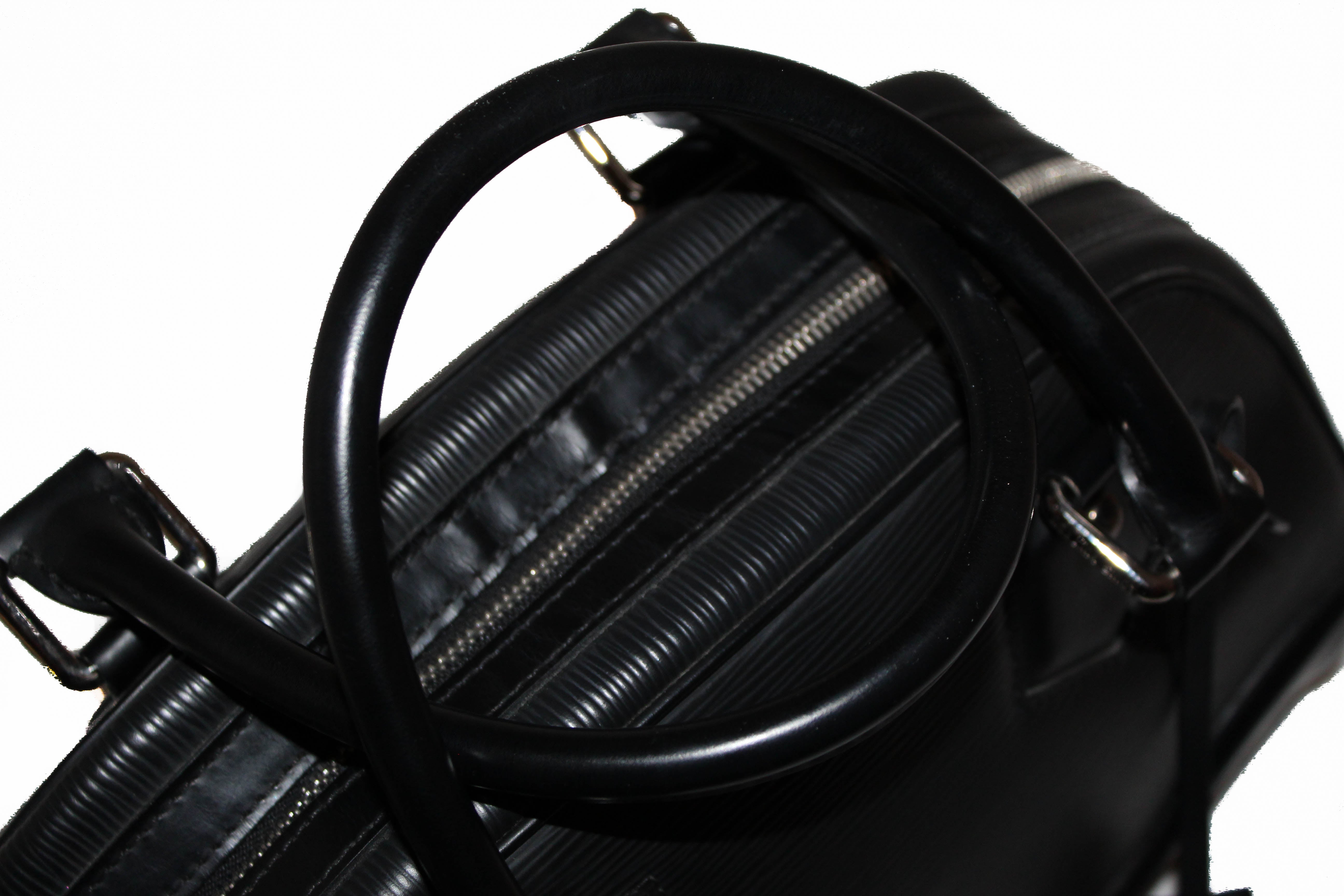 Authentic Louis Vuitton Black Epi Leather Montaigne PM Bowling Handbag Bag