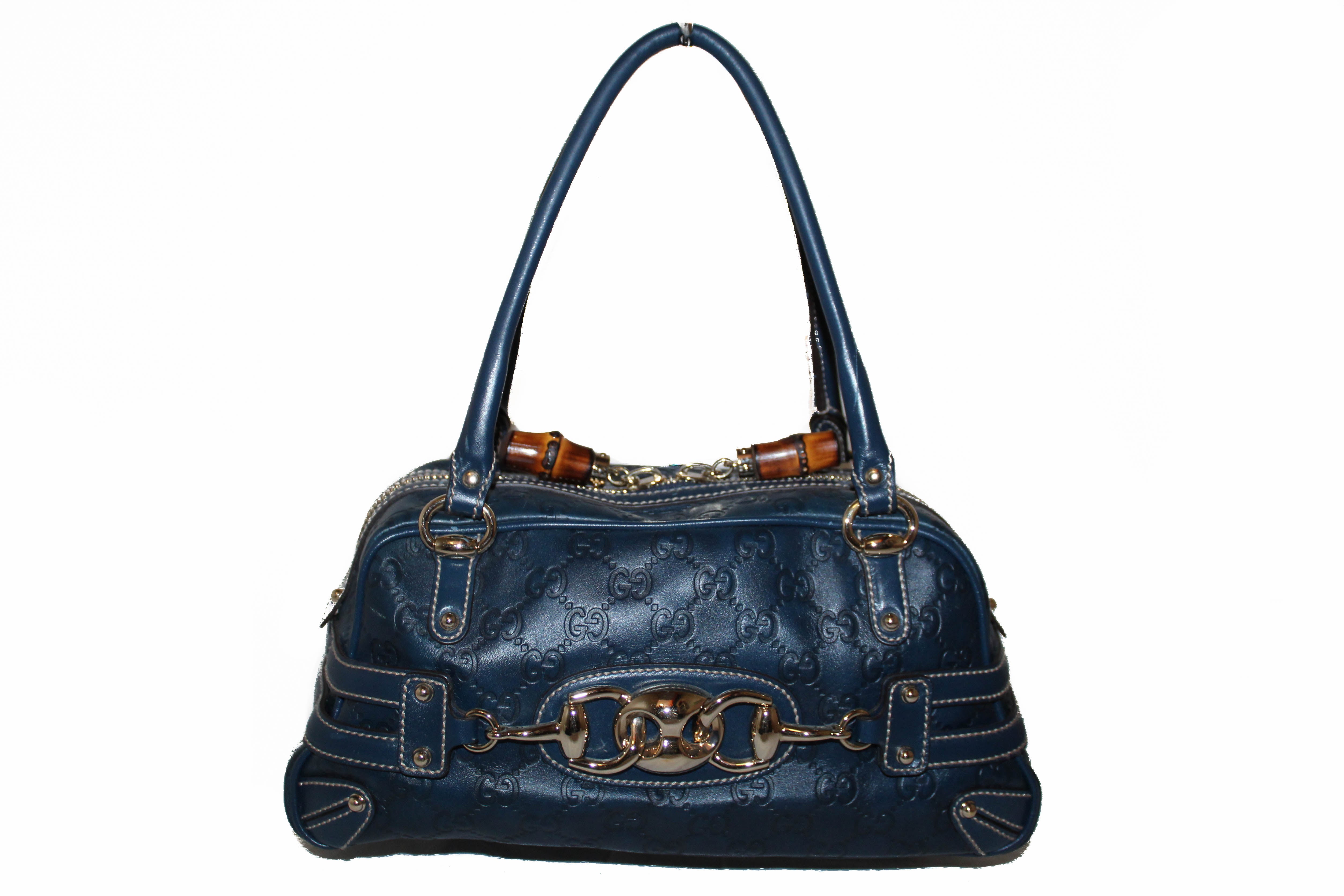 Gucci Guccissima Bosten Bag in Dark Blue Leather