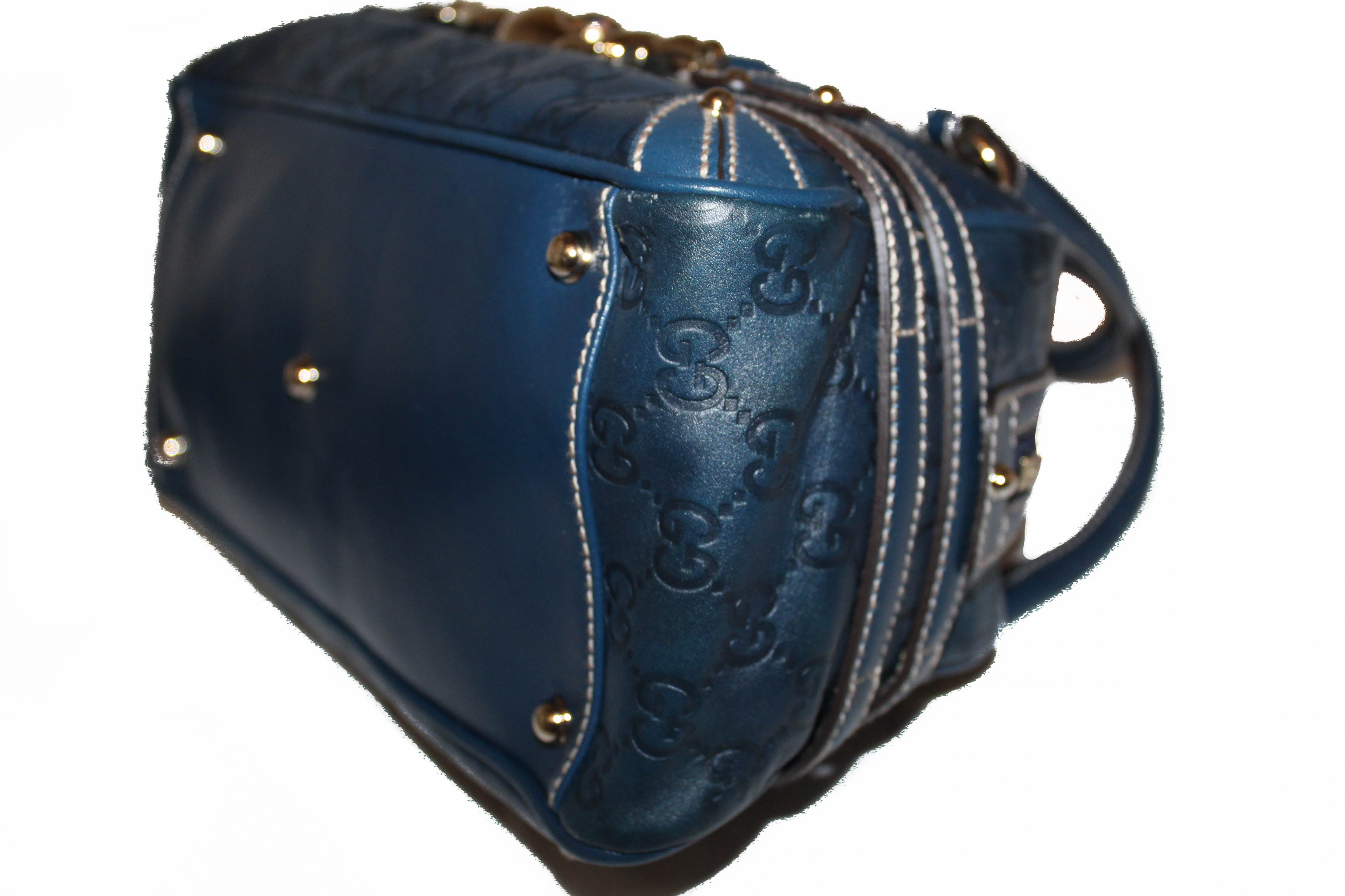 Boston leather handbag Gucci Blue in Leather - 34811010